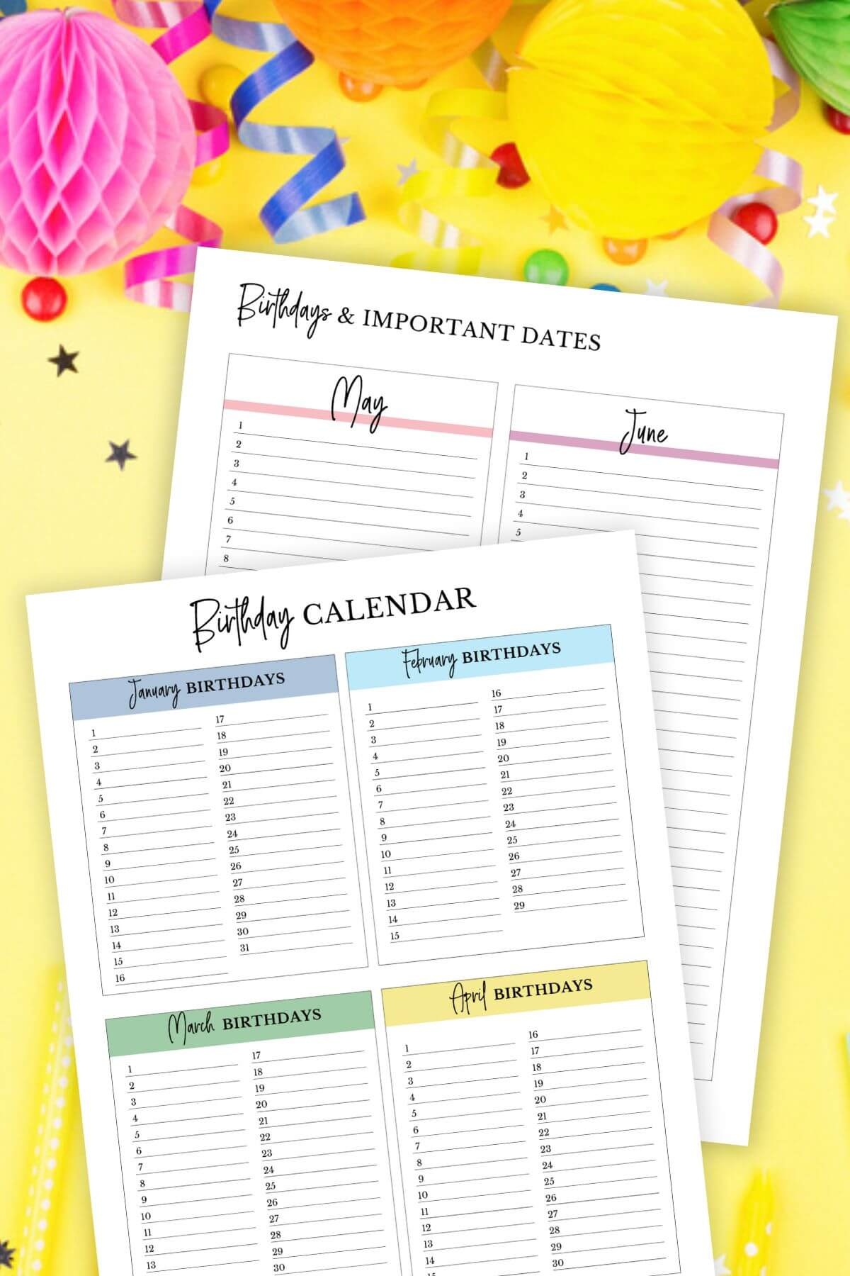 Free Printable Perpetual Birthday Calendar Template