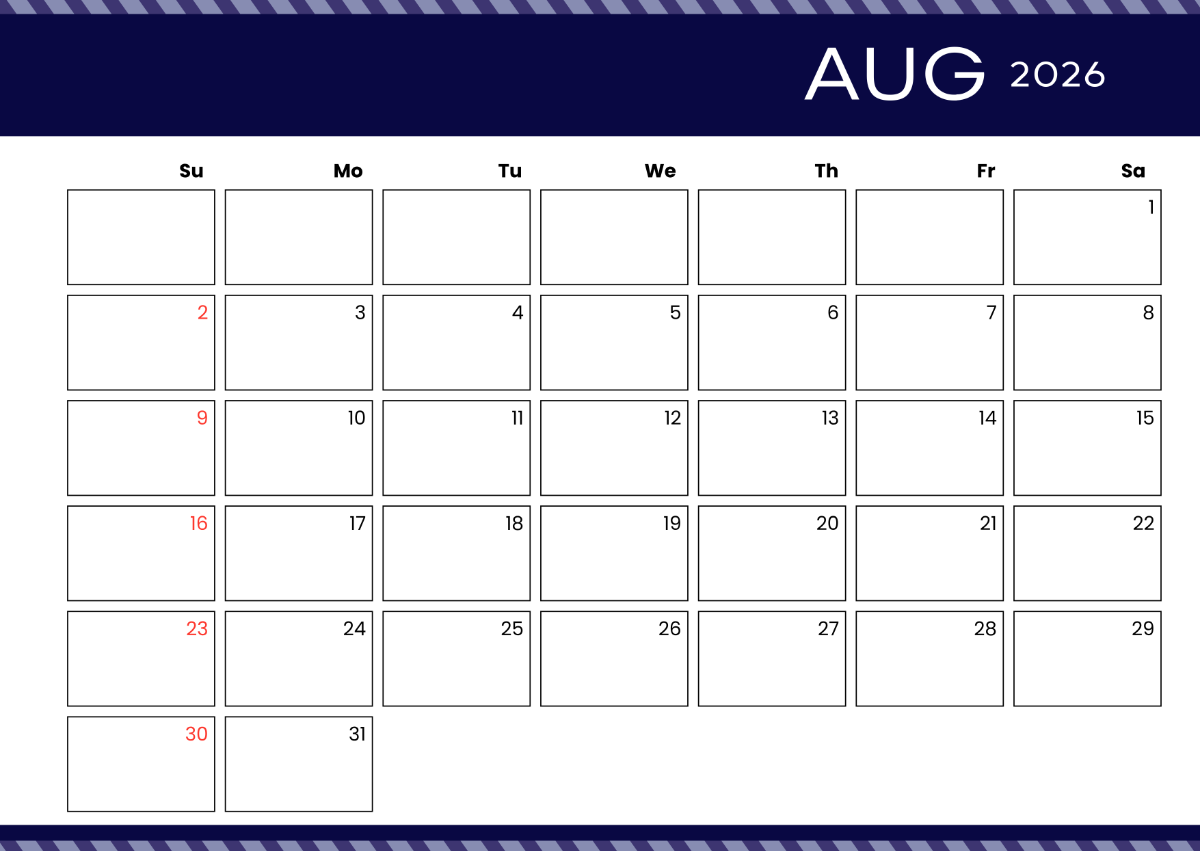 Free Professional August 2026 Calendar Template To Edit Online Free Professional August 2026 Calendar Template To Edit Online