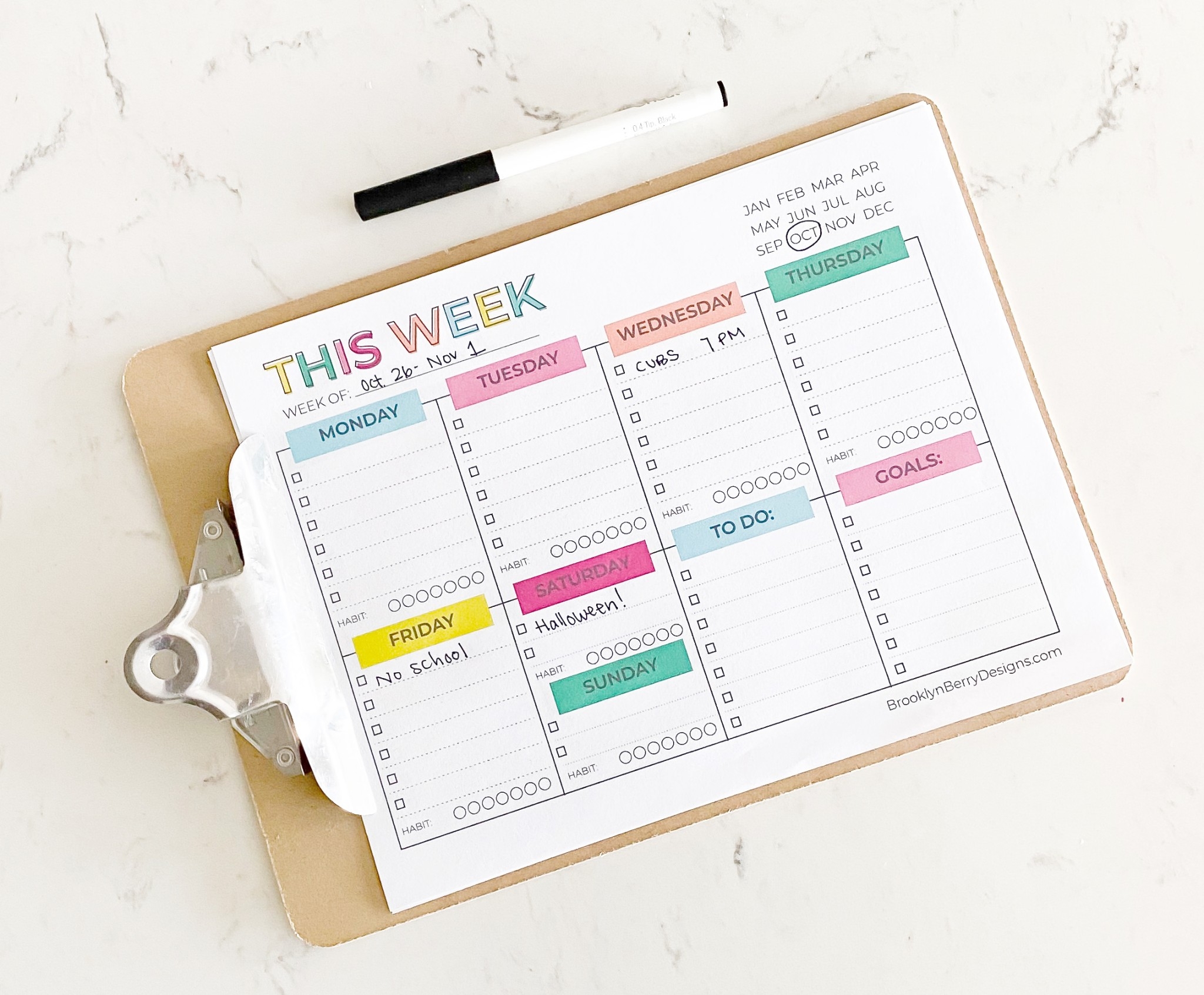 Free Weekly Planner Printable Brooklyn Berry Designs