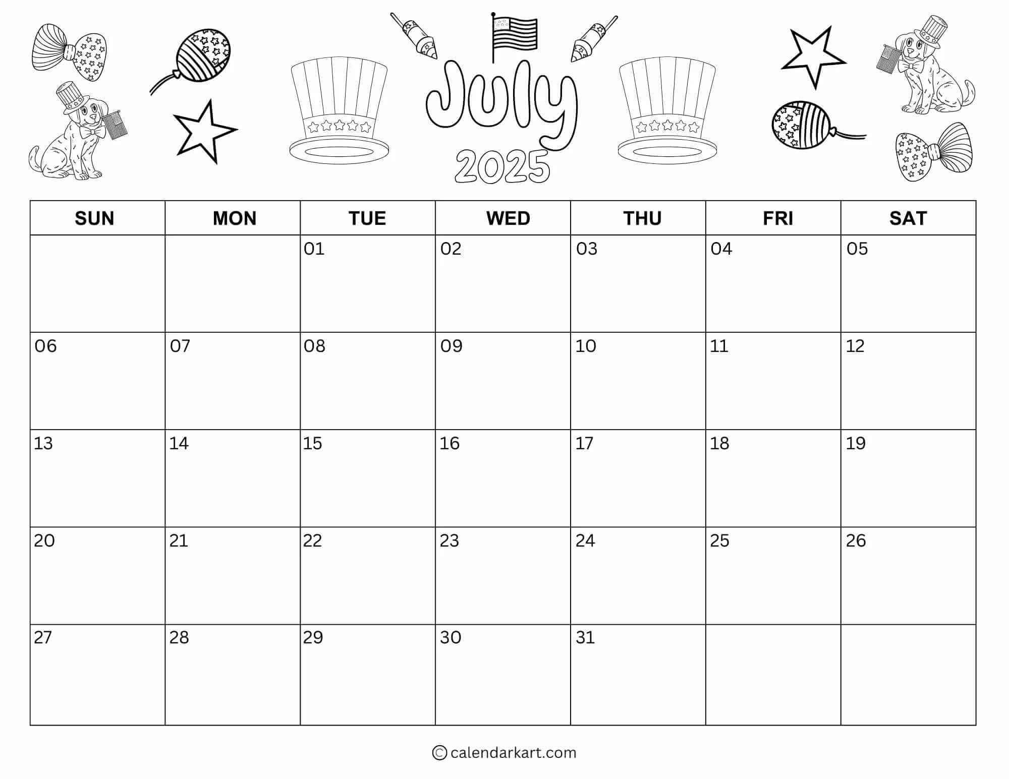 Get Free Printable July 2025 Calendar CalendarKart