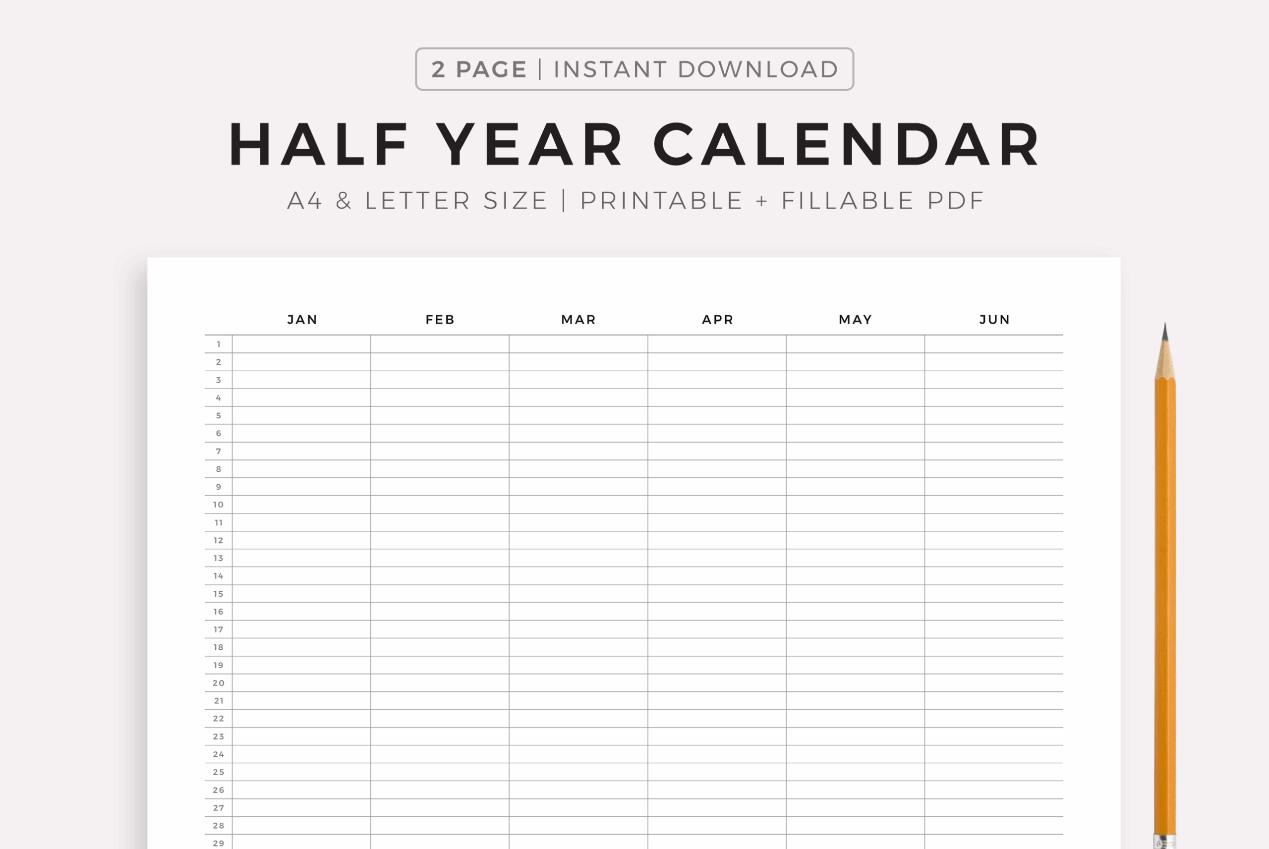 Half Year Calendar Printable Year At A Glance Yearly Overview By MyLifePlans TheHungryJPEG