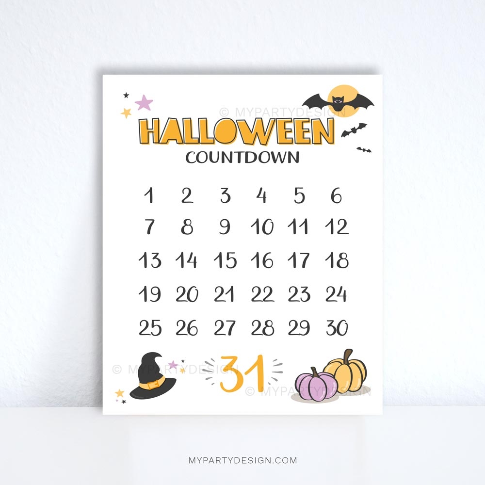 Halloween Countdown Calendar Printable PDF My Party Design Halloween Countdown Calendar Printable PDF My Party Design