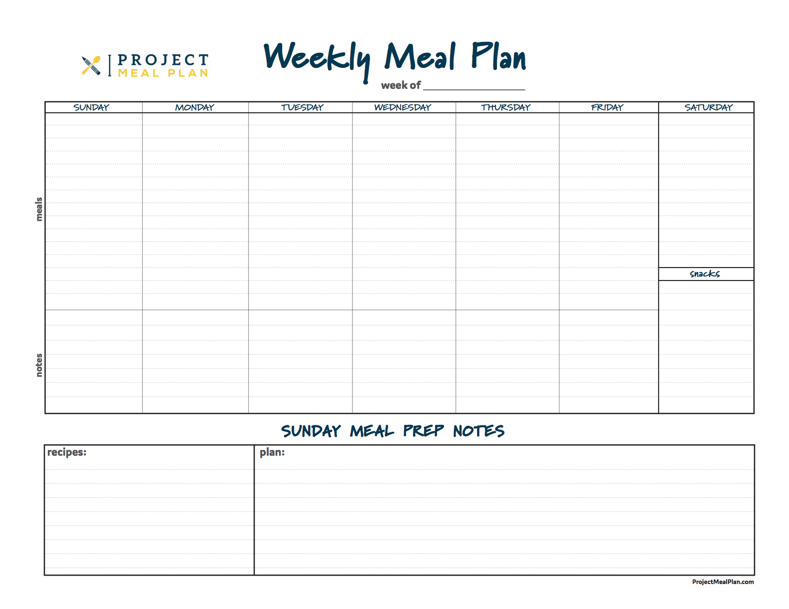 Weekly Meal Calendar Printable