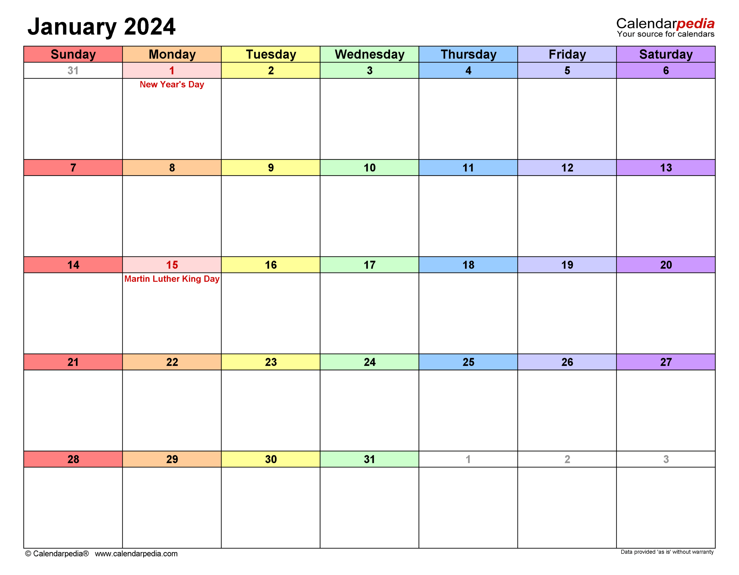 January 2024 Calendar Templates For PDF Excel And Word