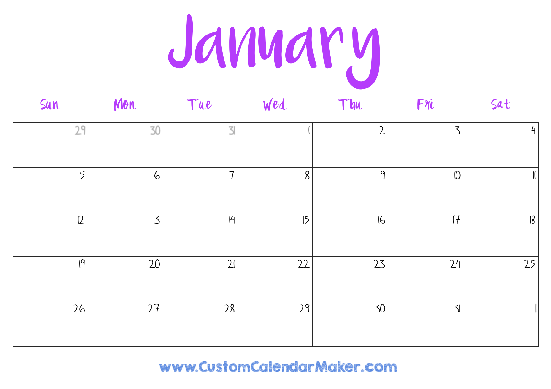 January 2025 Printable Calendar 23 Free Templates PDF Custom Calendar Maker