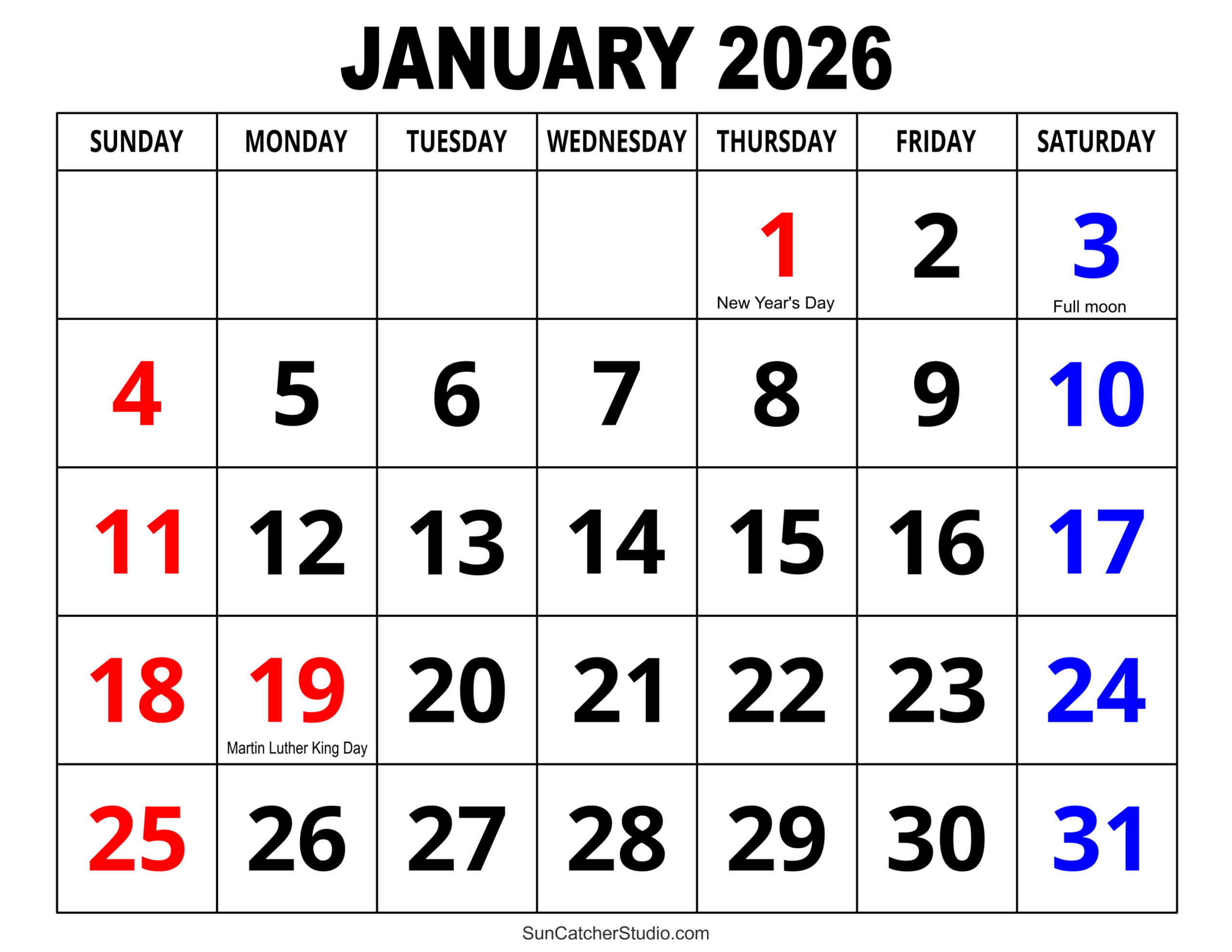 January 2026 Calendar Free Printable Free Printables Monograms Design Tools Patterns DIY Projects