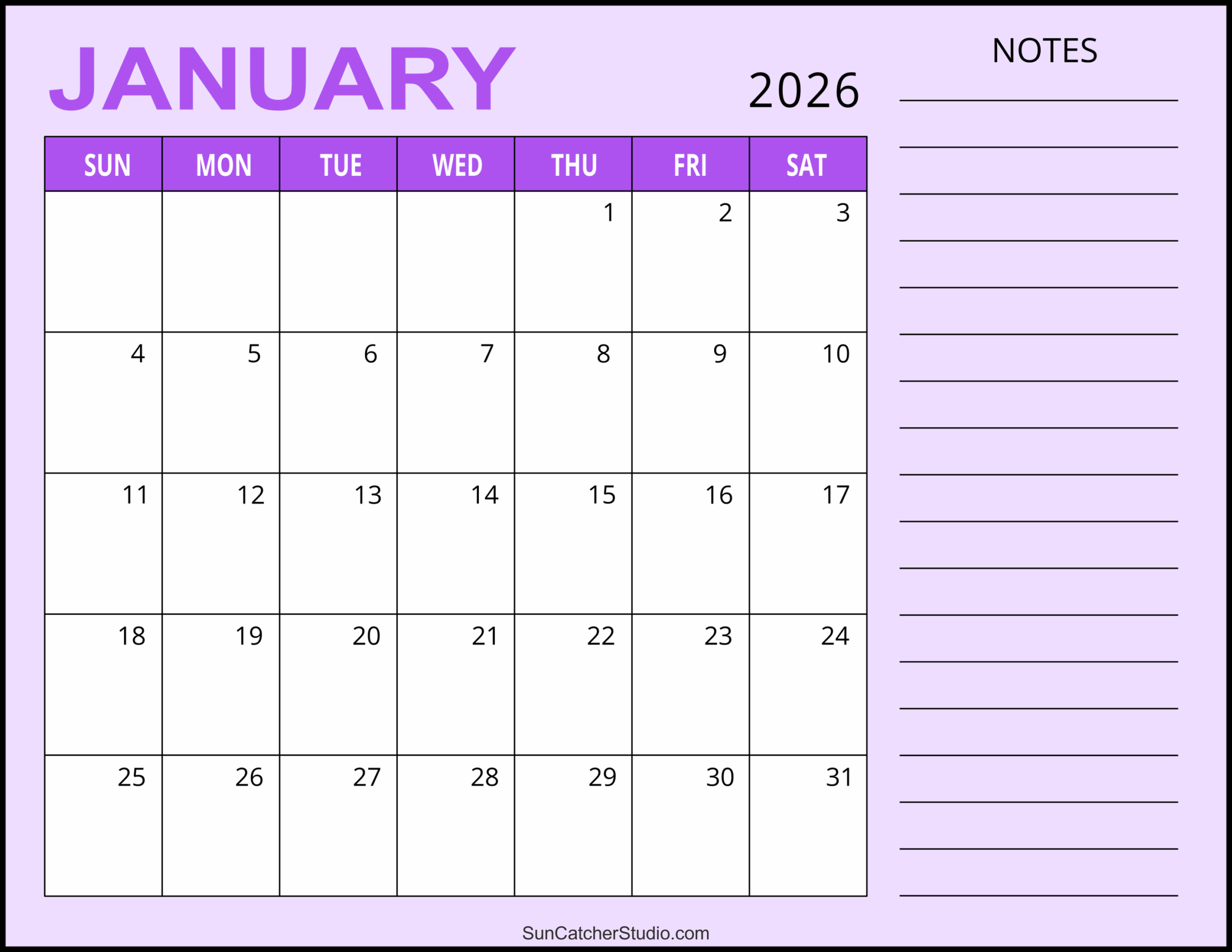 Printable Calendar January 2026 Free Printable Calendar January 2026 Free