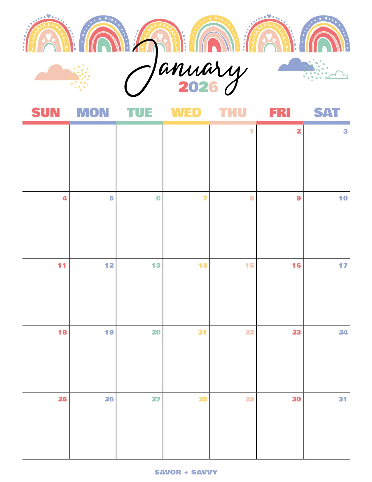 January 2026 Calendar Templates 14 Free Printables Savor Savvy January 2026 Calendar Templates 14 Free Printables Savor Savvy