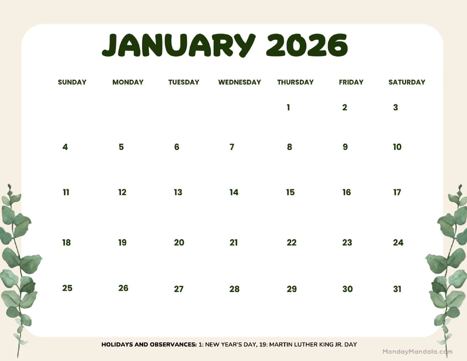 January 2026 Calendars Free PDF Printables January 2026 Calendars Free PDF Printables
