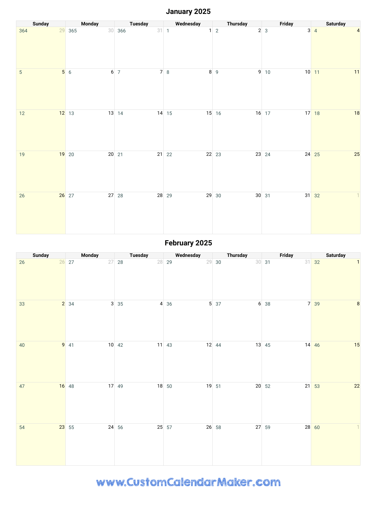 January And February 2025 Calendar Custom Calendar Maker