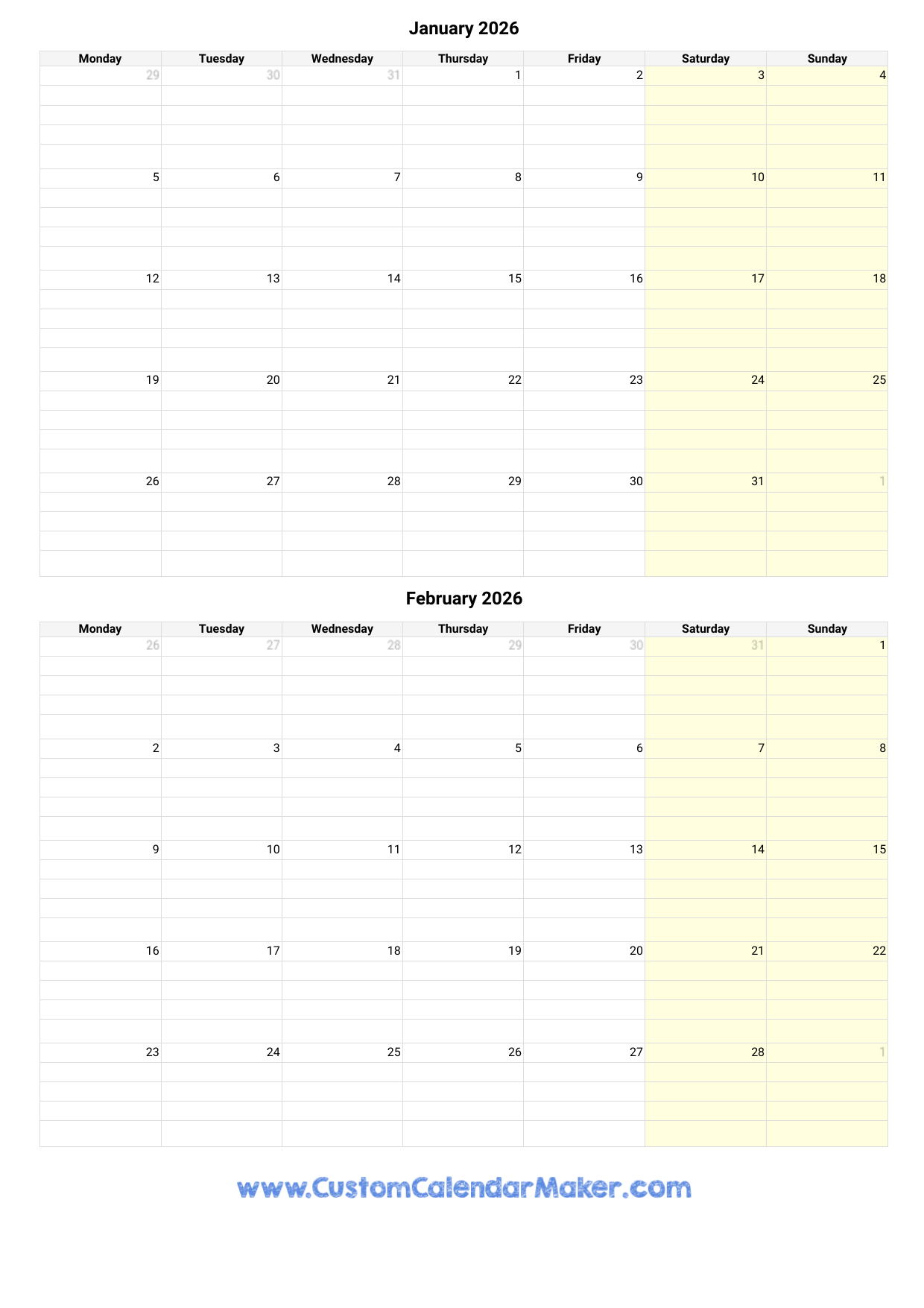 Printable January 2026 Calendar With Holidays