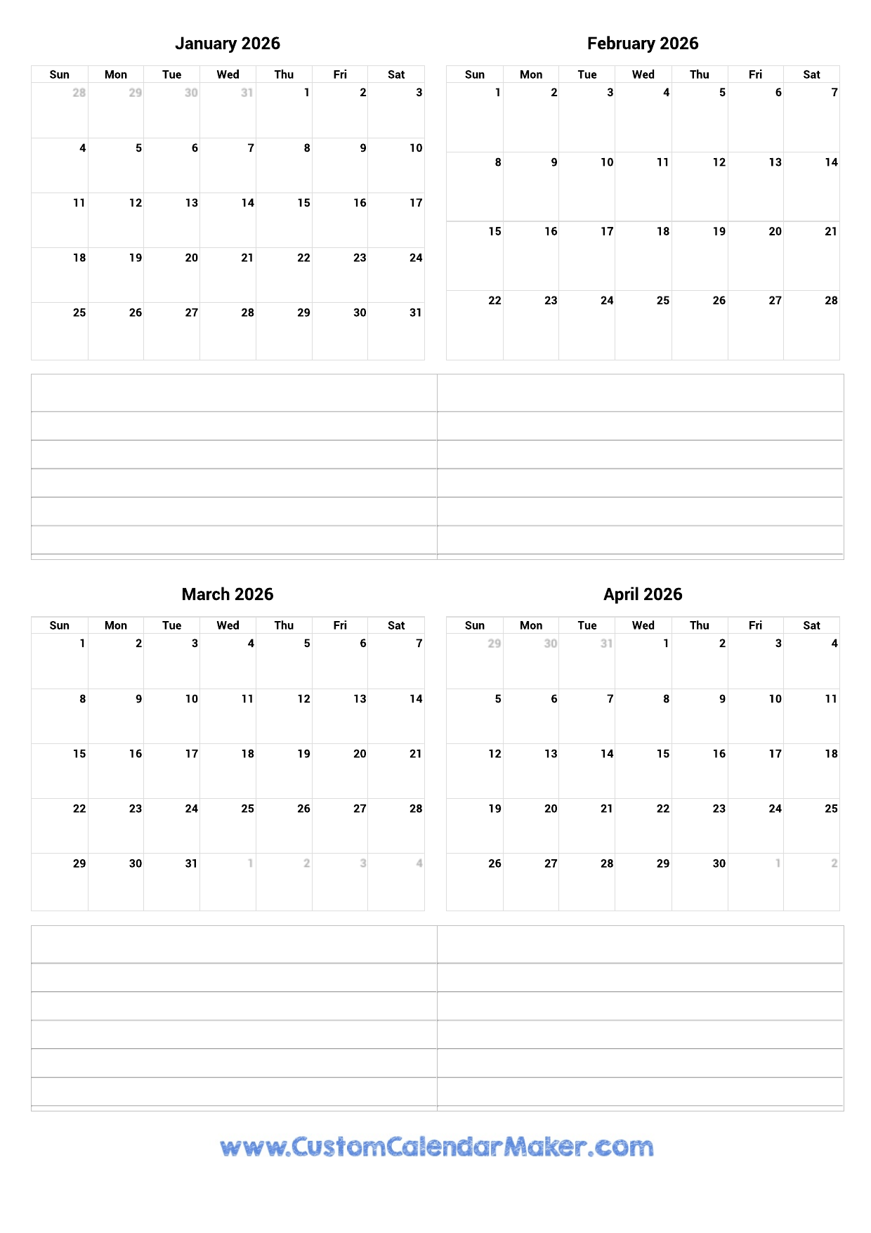 Printable Calendar January 2026