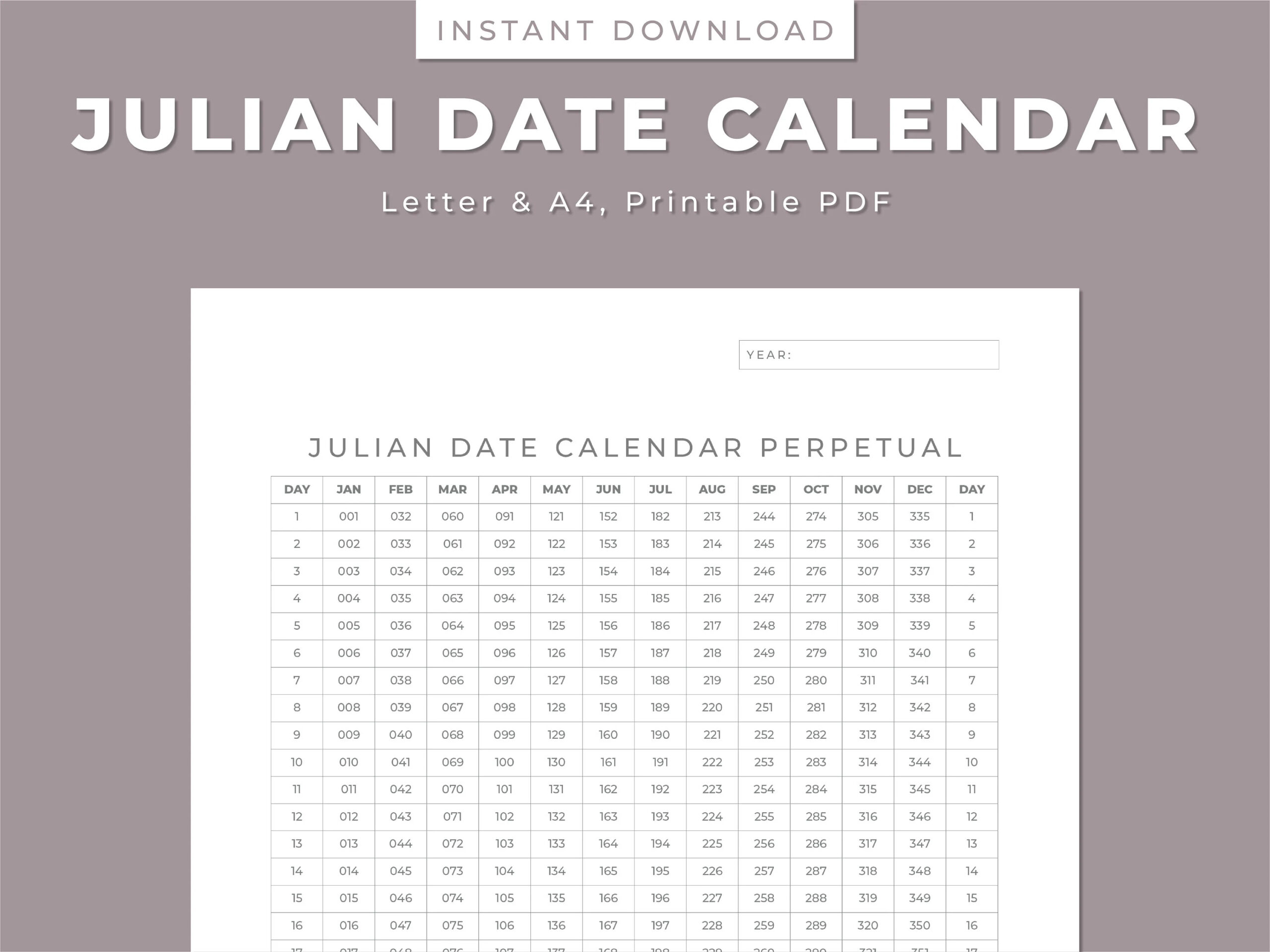 Julian Date Calendar Project Management Perpetual leap Yr Productivity Planner Planner Insert Letter a4 Printable PDF Simple Minimal Etsy