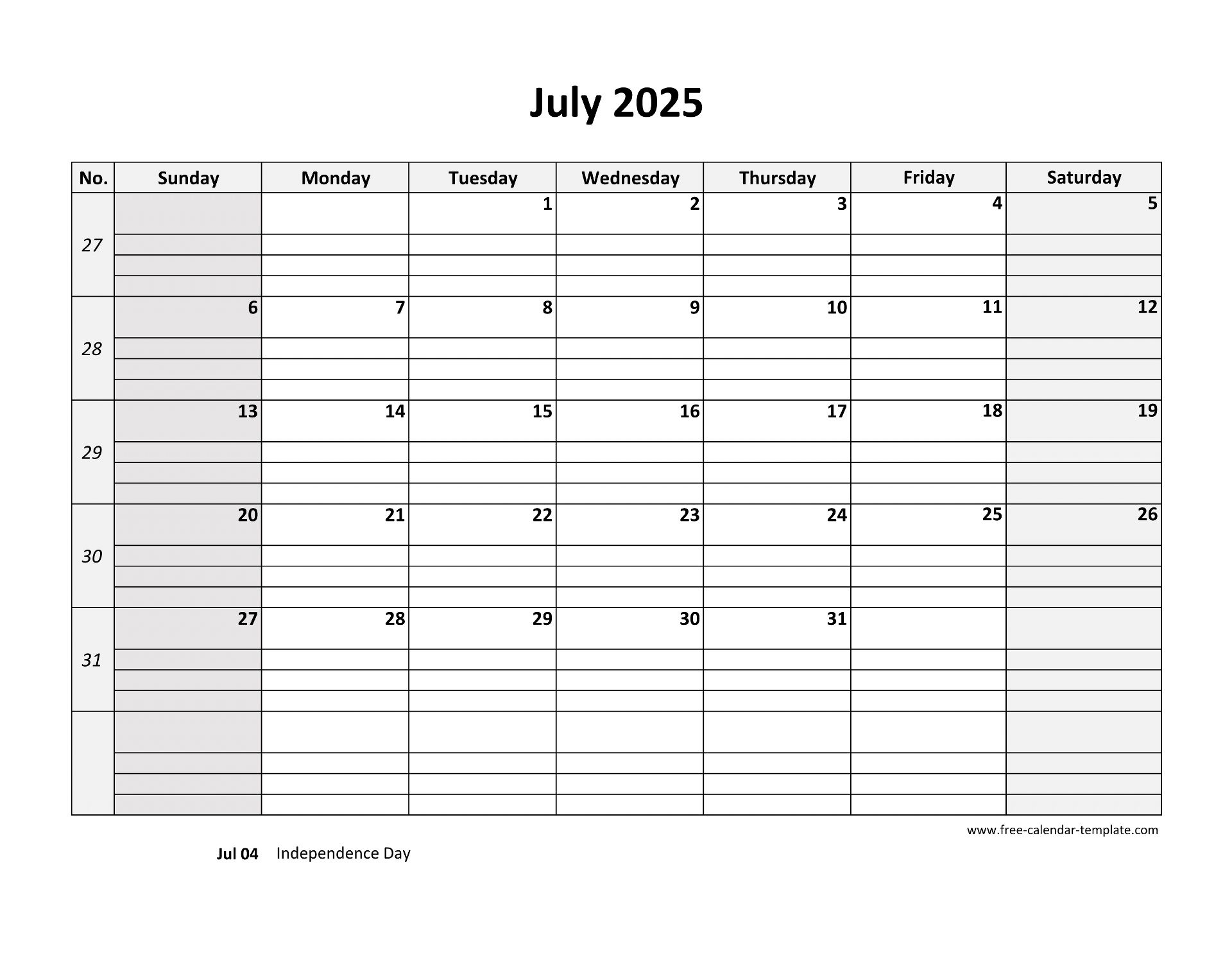 Free Weekly Printable Calendar 2025