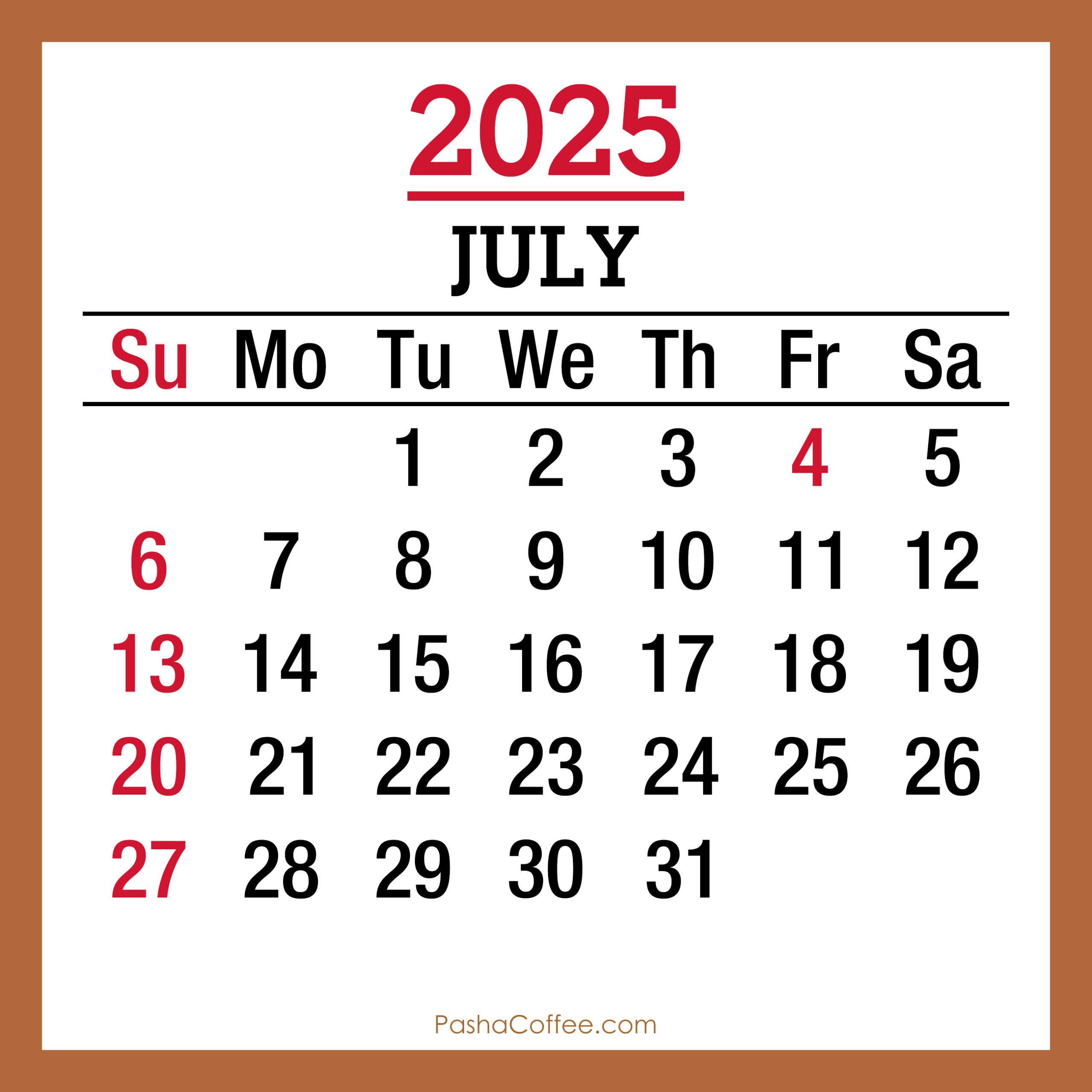 July Printable 2025 Calendar