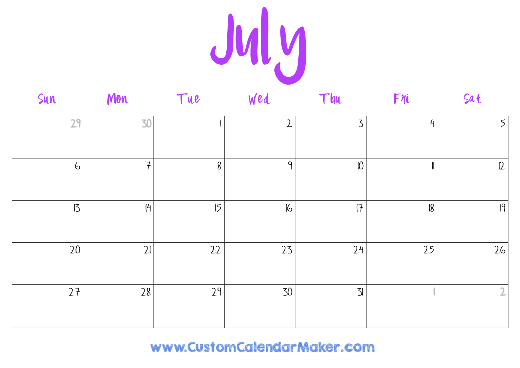 2025 Printable July Calendar