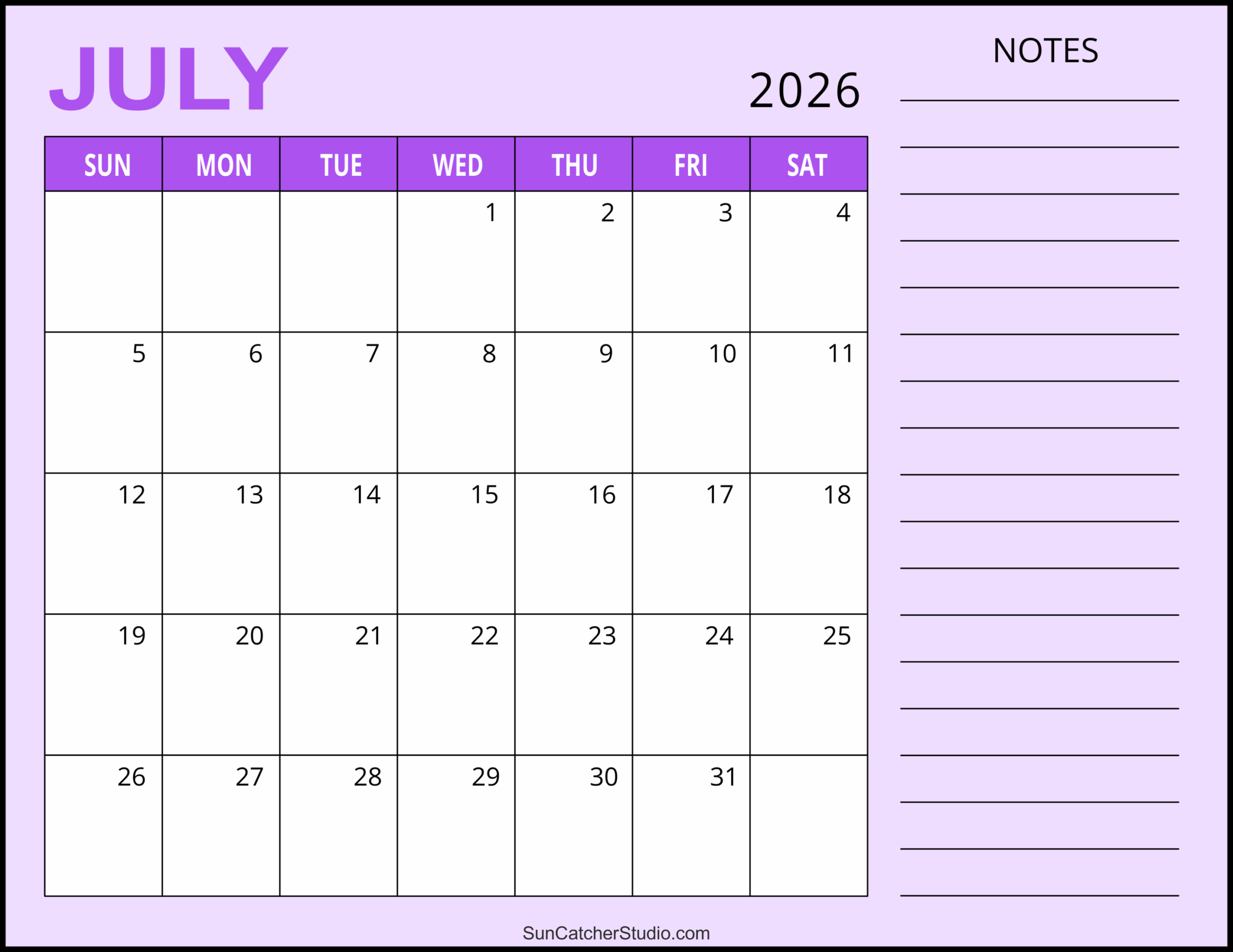 July 2026 Calendar Free Printable Free Printables Monograms Design Tools Patterns DIY Projects