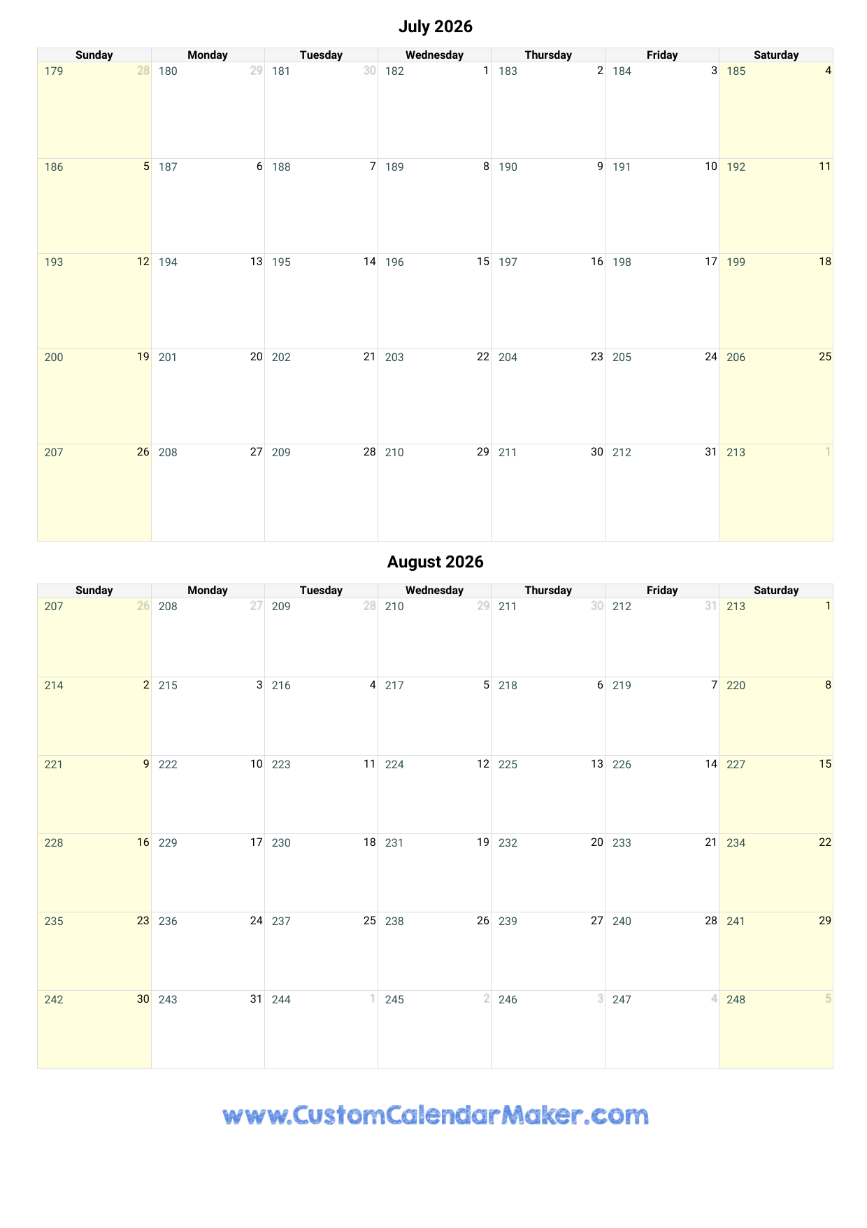 July And August 2026 Calendar Custom Calendar Maker July And August 2026 Calendar Custom Calendar Maker