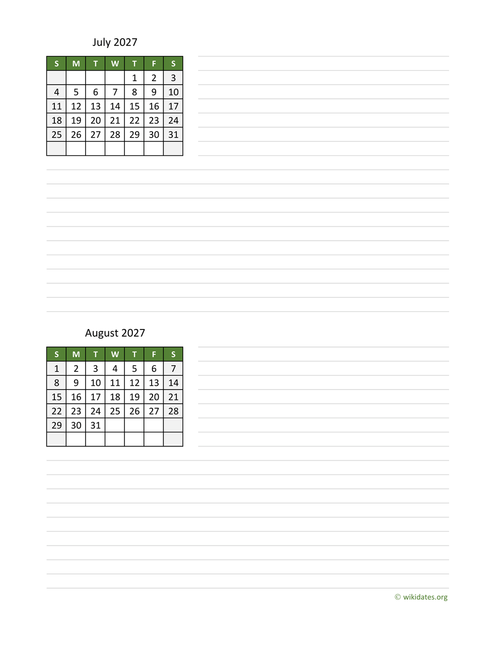 July And August 2027 Calendar WikiDates July And August 2027 Calendar WikiDates