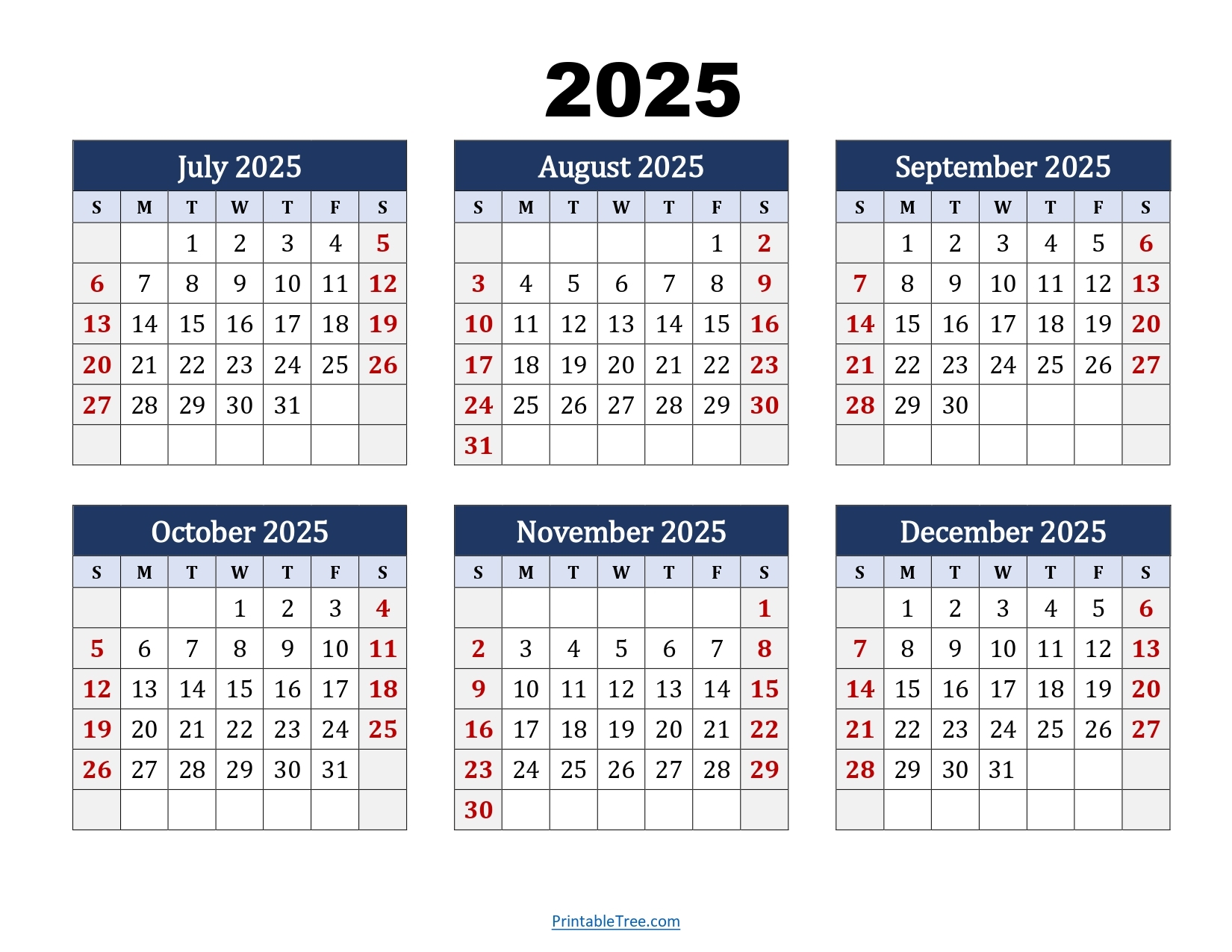 July To December 2025 Calendar Printable PDF Six Months Calendar July To December 2025 Calendar Printable PDF Six Months Calendar