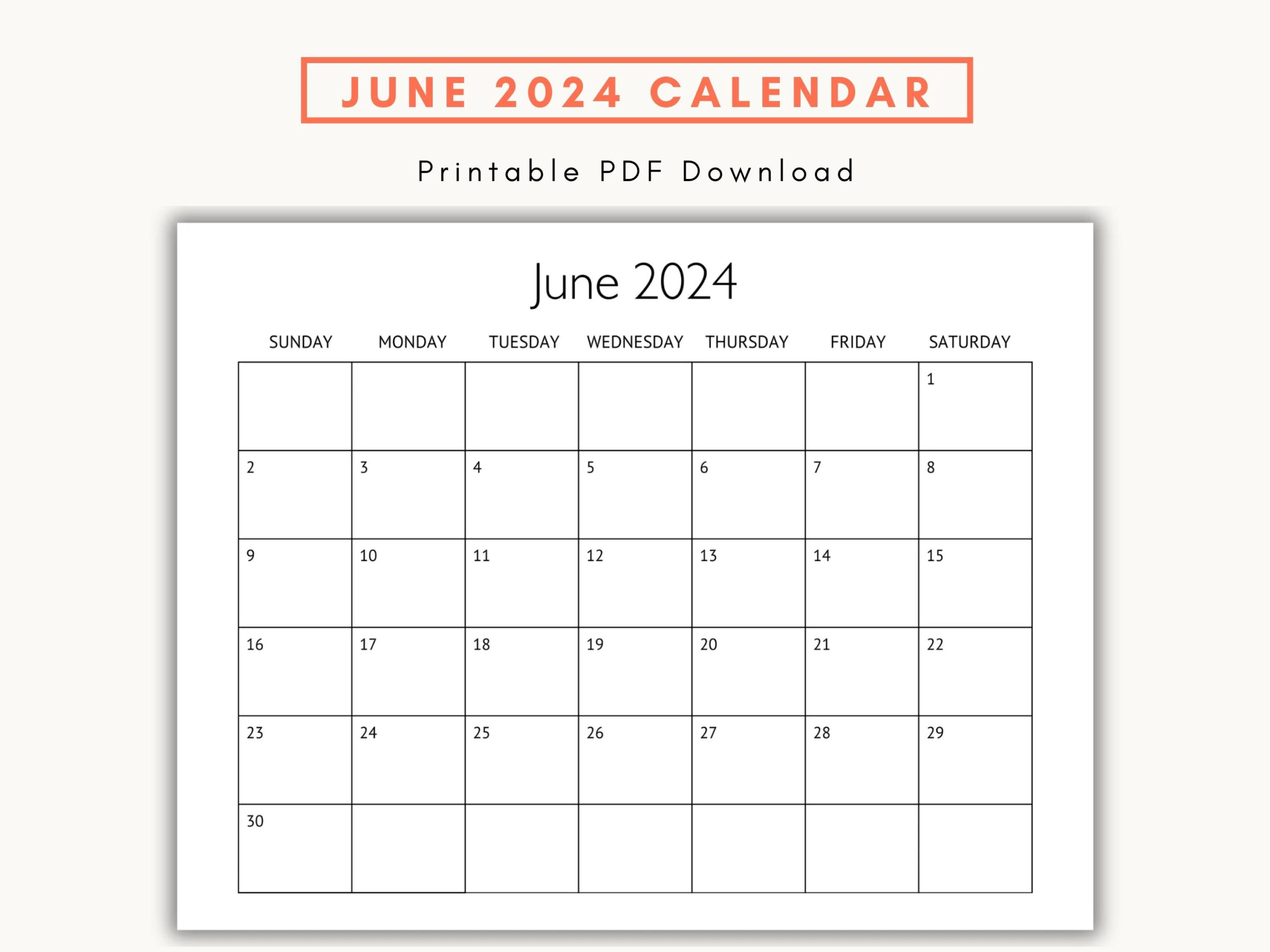 June 2024 Calendar Minimalist Printable Planner PDF Download Etsy
