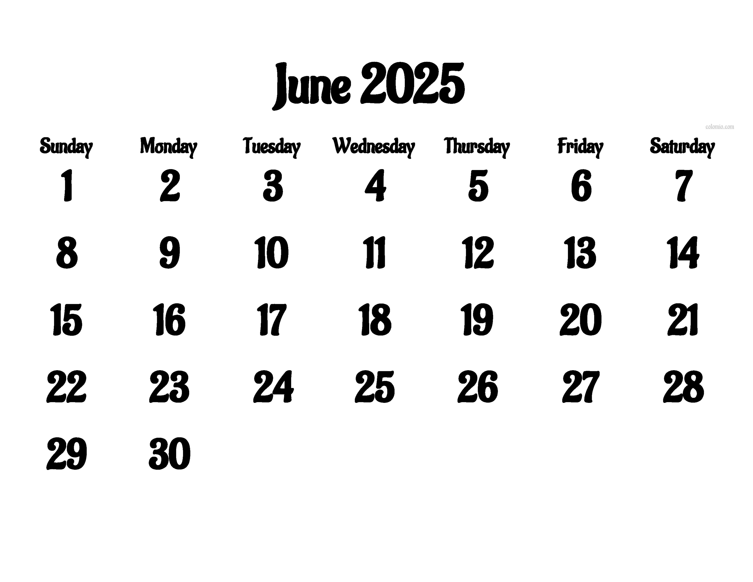  June 2025 Calendar Free Printable PDF XLS And PNG