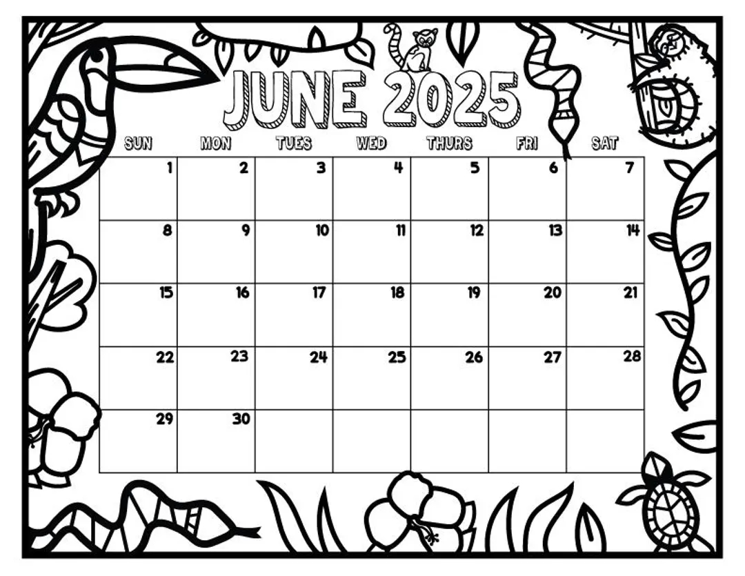 June 2025 Calendar Printable Coloring Kids Calendar Preschool Classroom Monthly Worksheet Activity Summer Kids Schedule Etsy