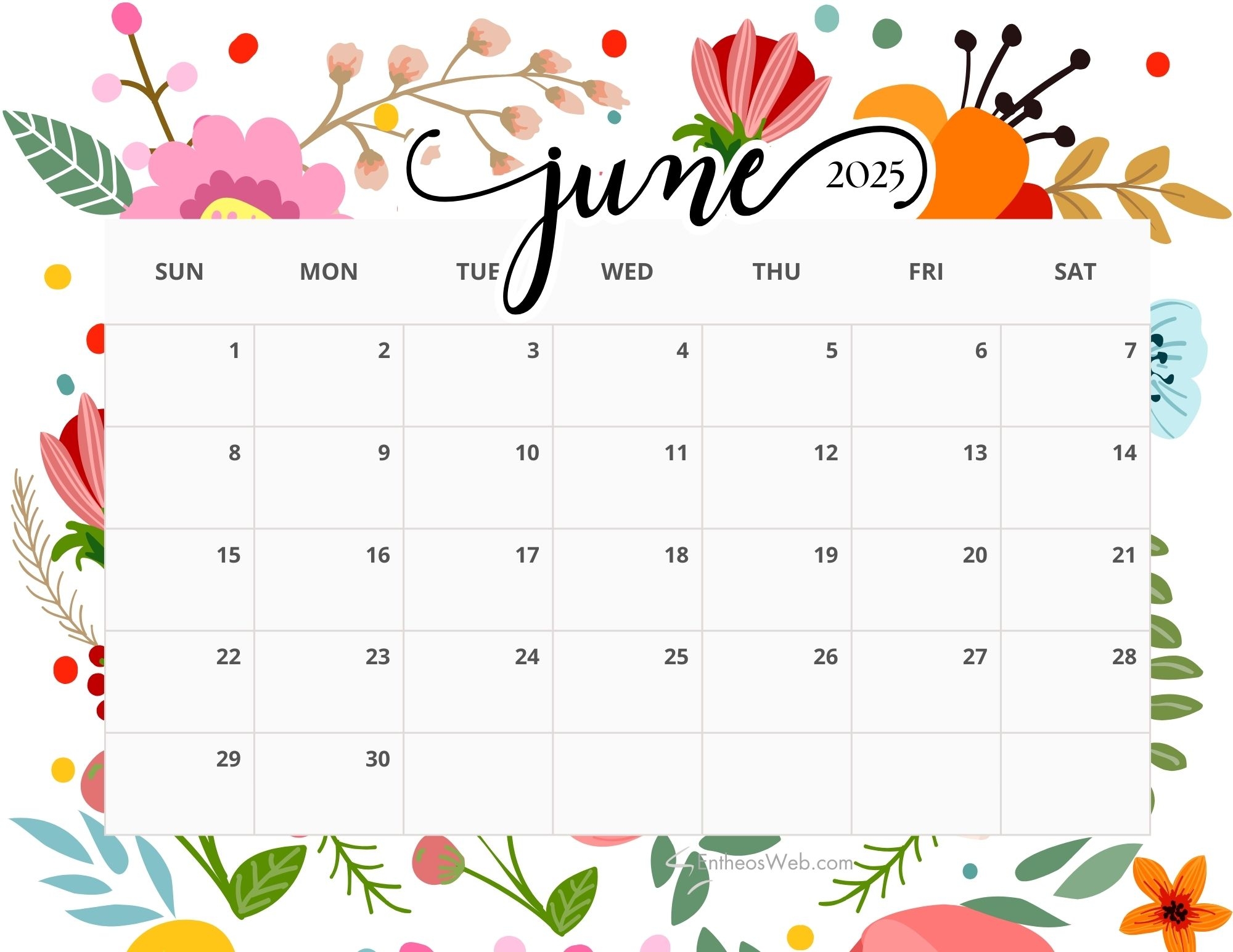 Printable June Calendar