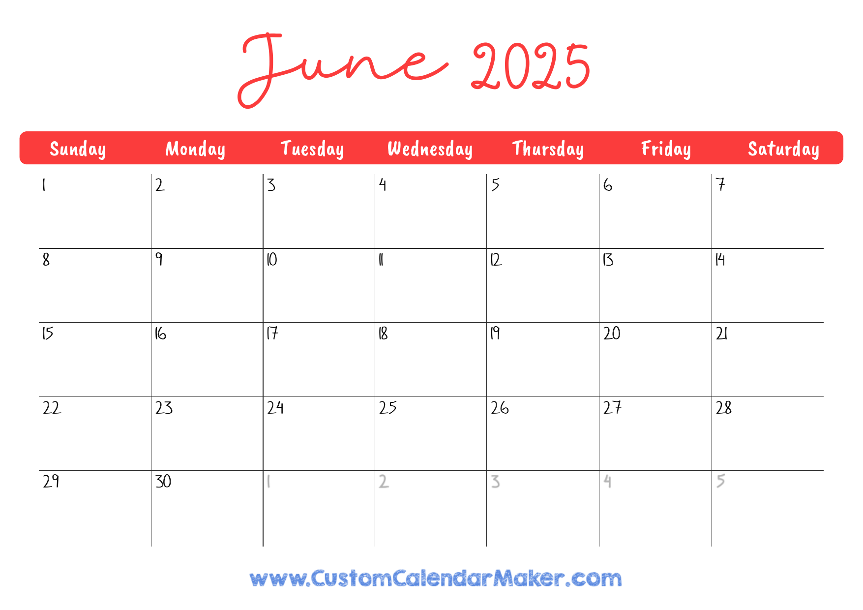 2025 Six Month Printable Calendar