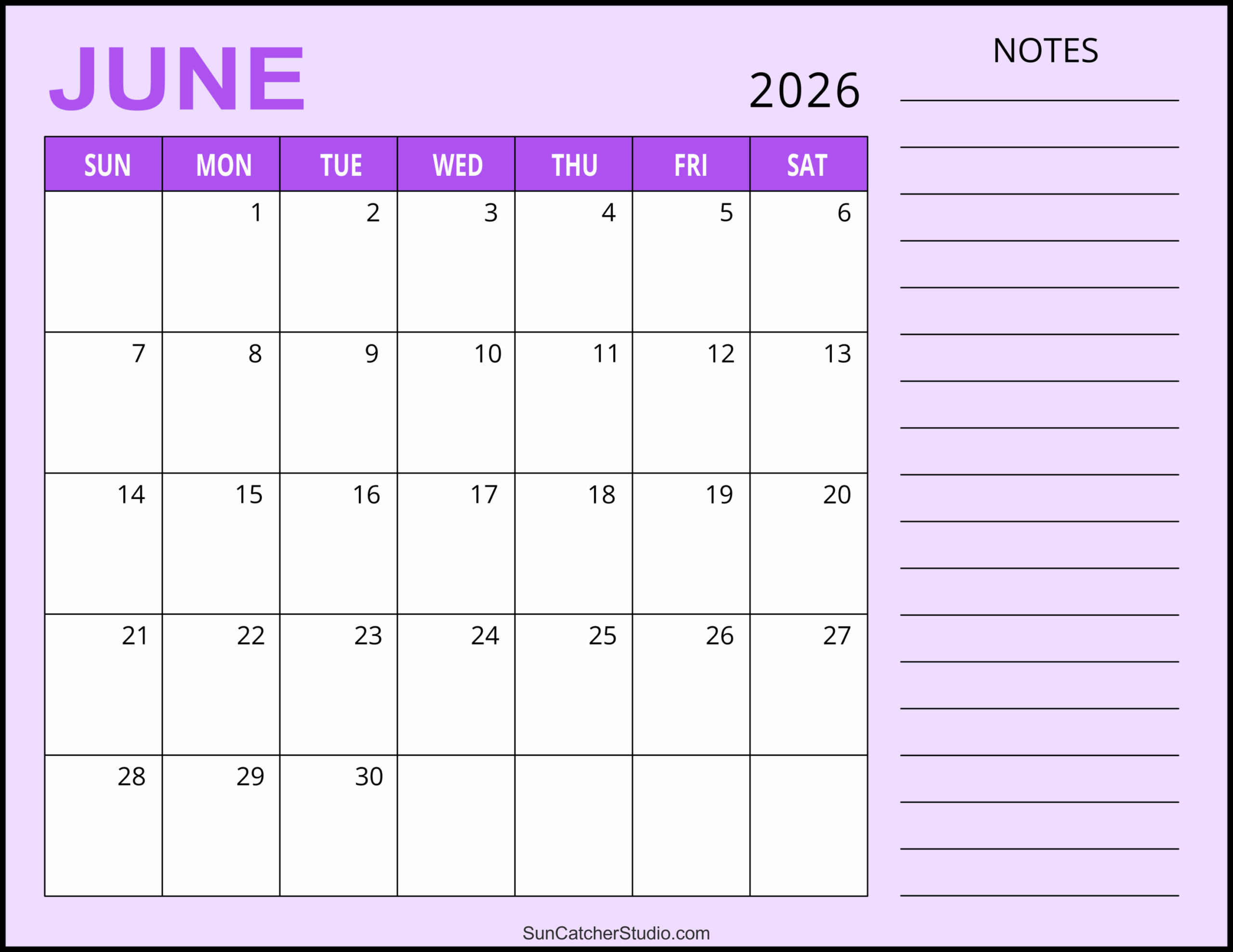 Free June 2026 Calendar Printable