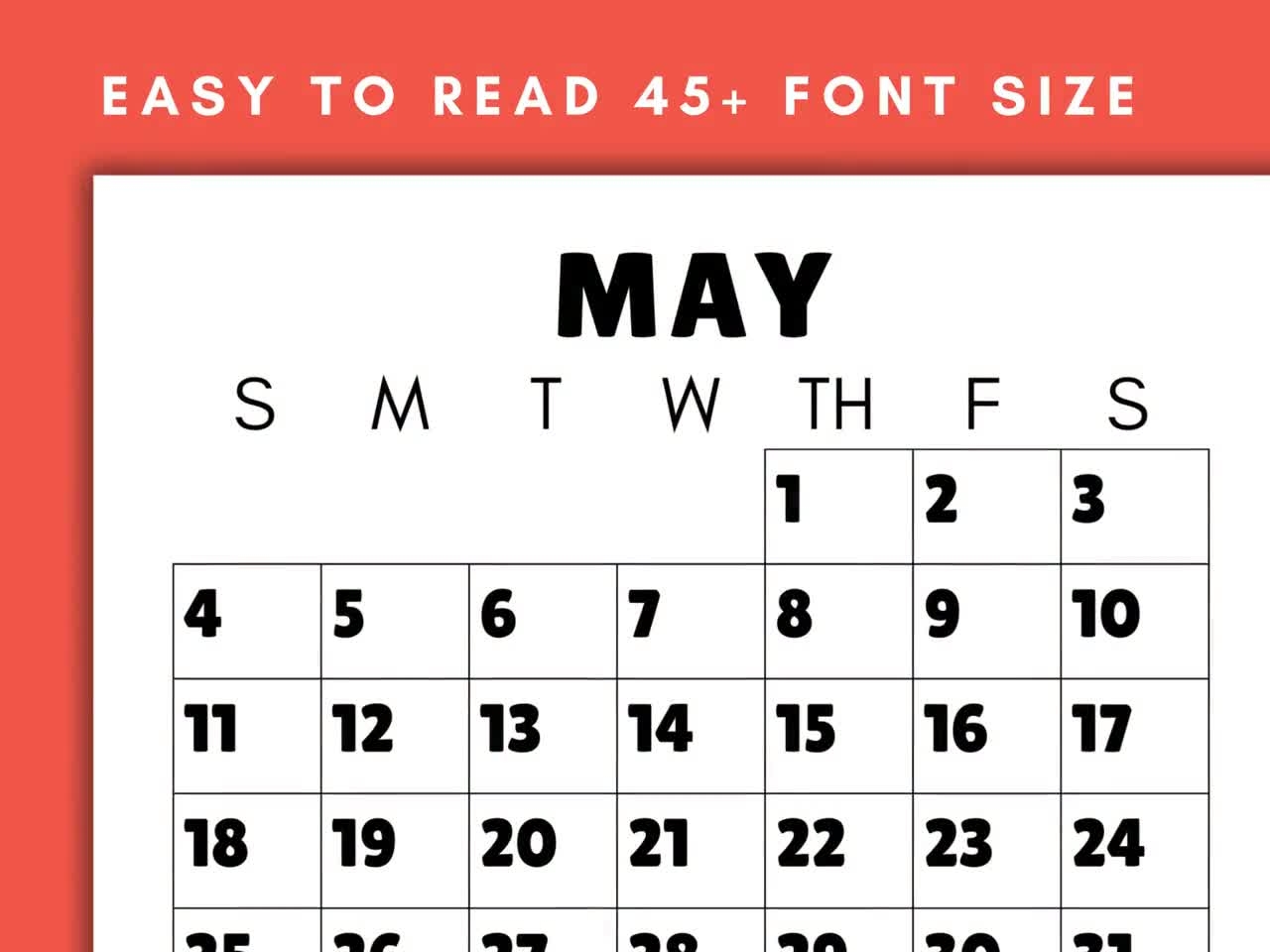 Large Print 2025 Monthly Calendar Senior Citizen Friendly printable PDF Etsy