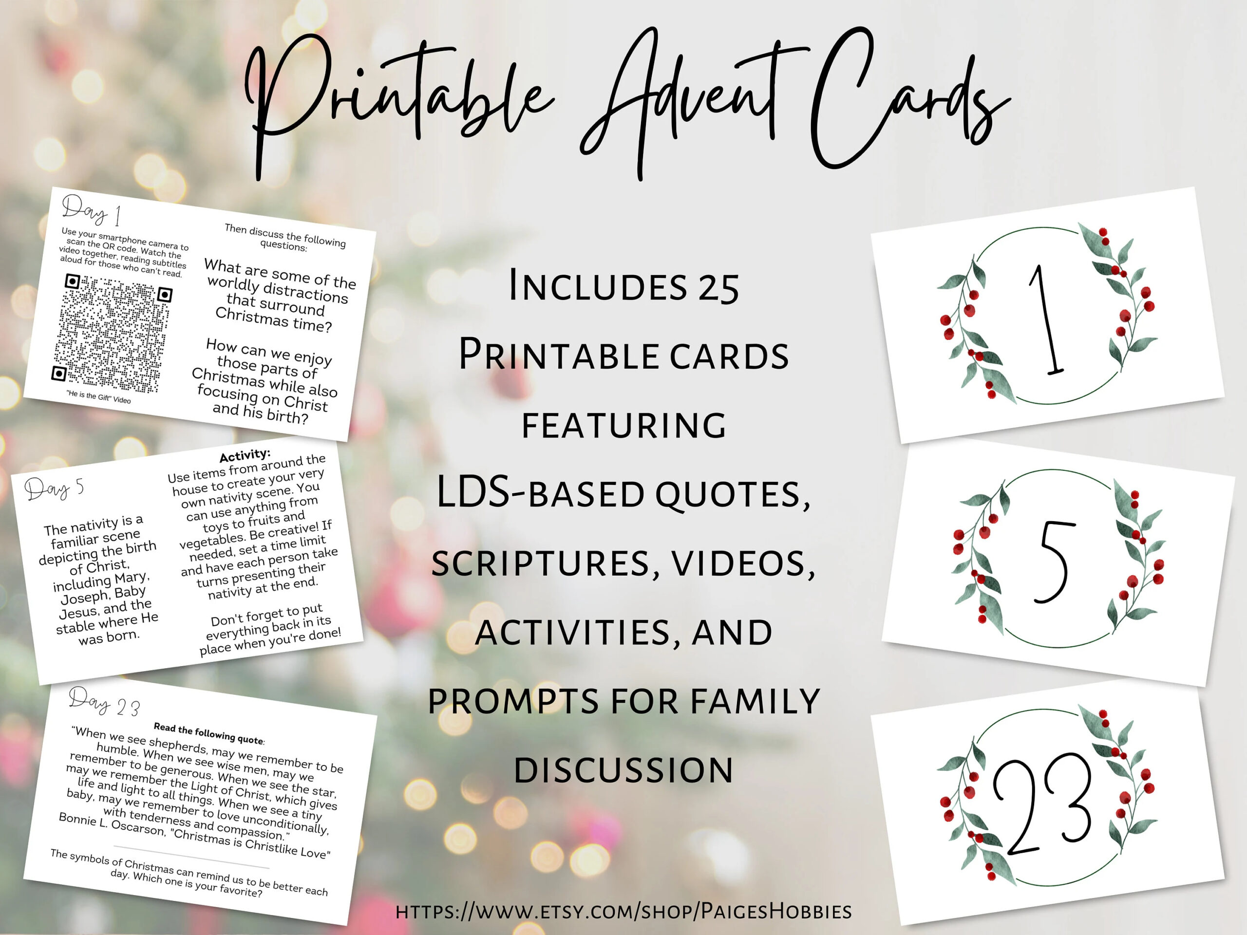 LDS Printable Advent Cards For Christmas Advent Calendar Church Of Jesus Christ Of Latter day Saints Inspired Countdown For Families Etsy