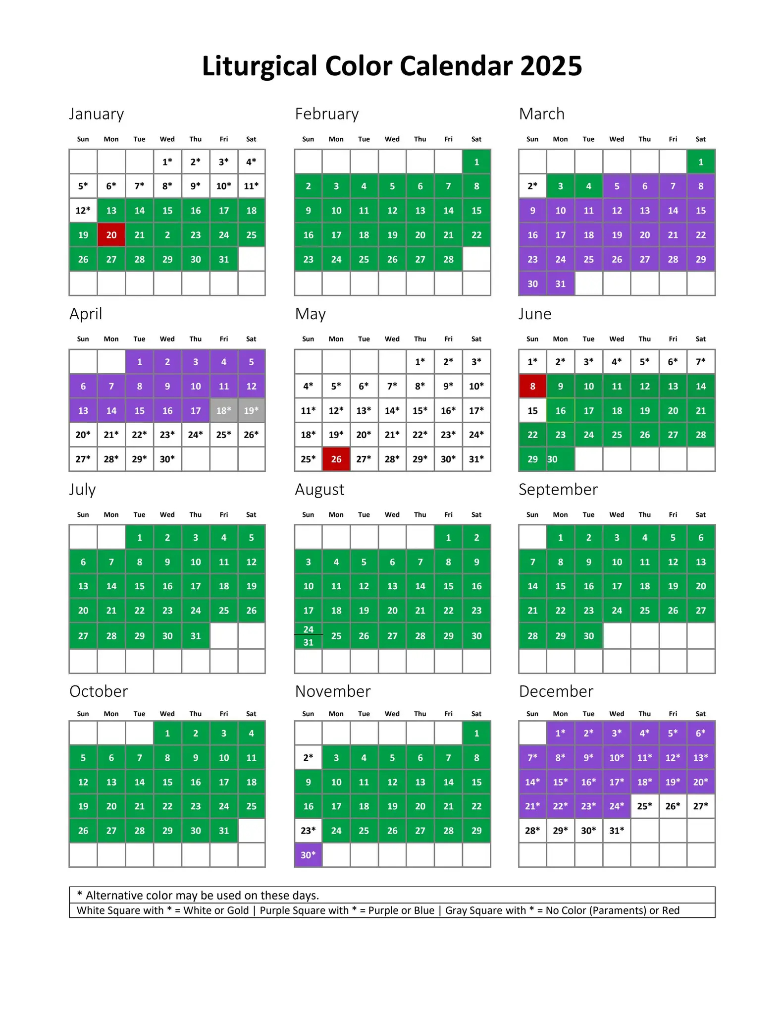 Calendar Printable Color 2025-2026