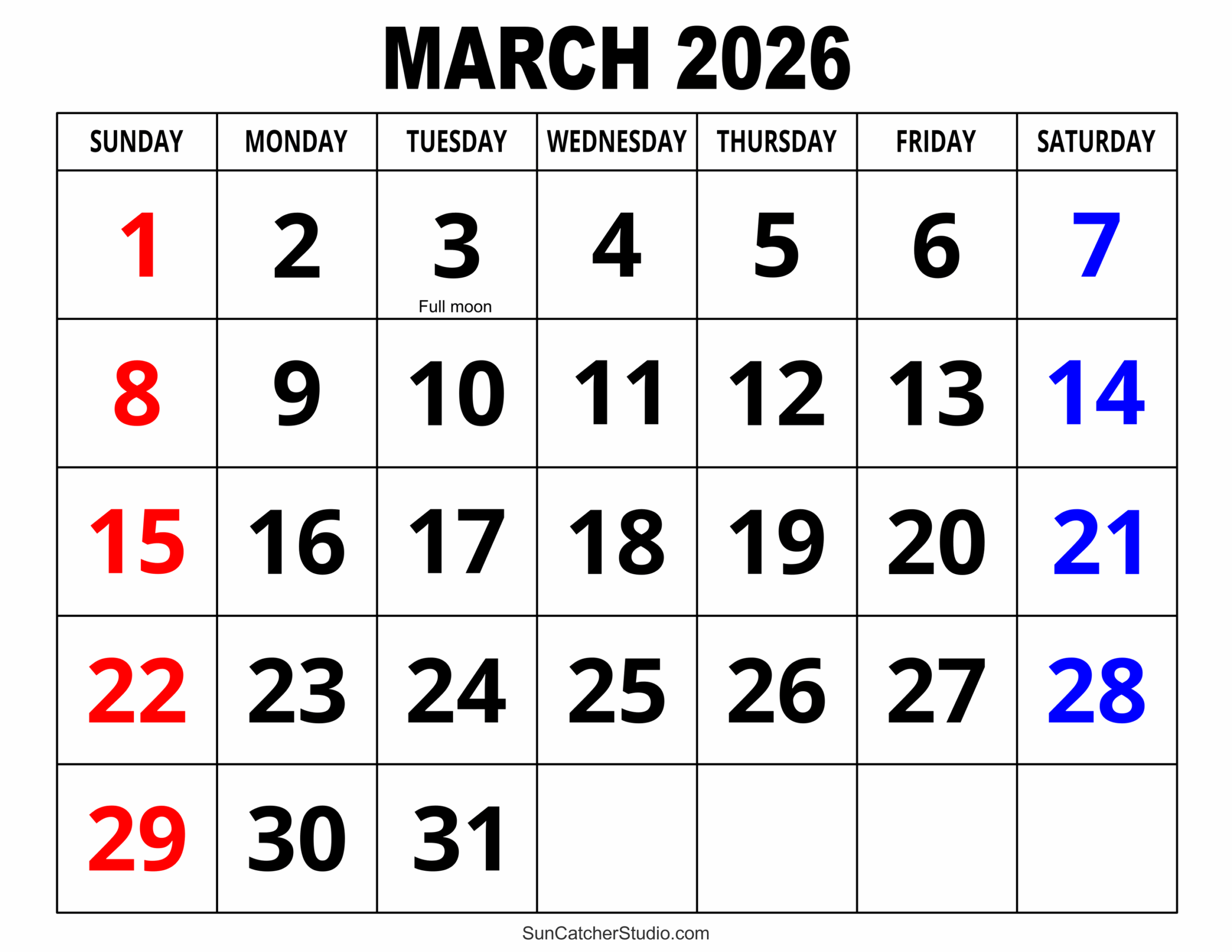 March 2026 Calendar Free Printable Free Printables Monograms Design Tools Patterns DIY Projects