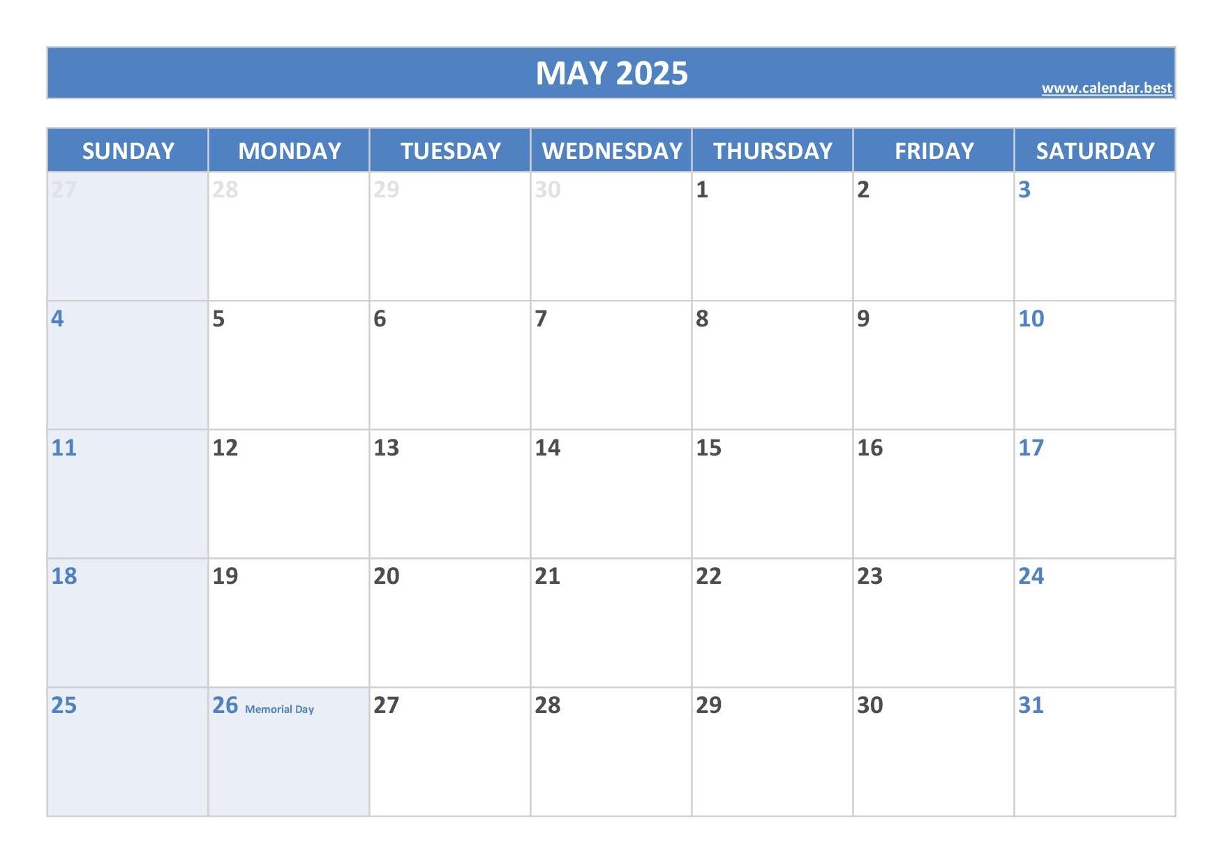 May 2025 Calendar Calendar best