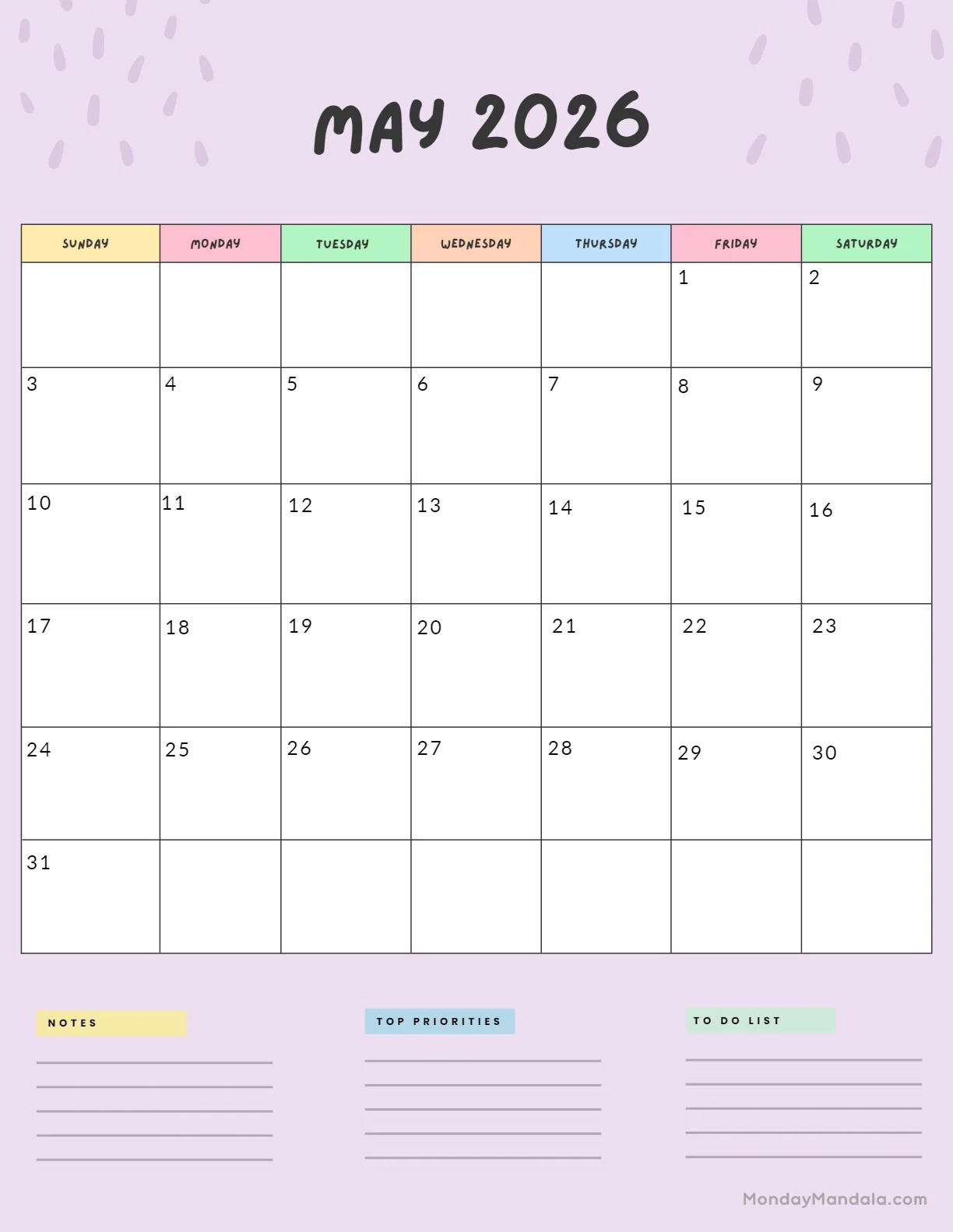 May 2026 Calendars 52 Free PDF Printables 
