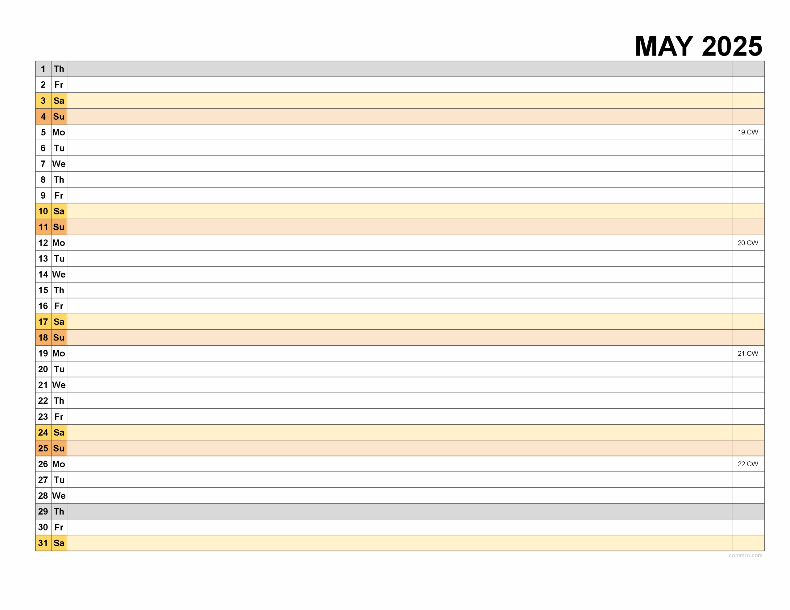 May Calendar 2025 Free Printable PDF XLS And PNG