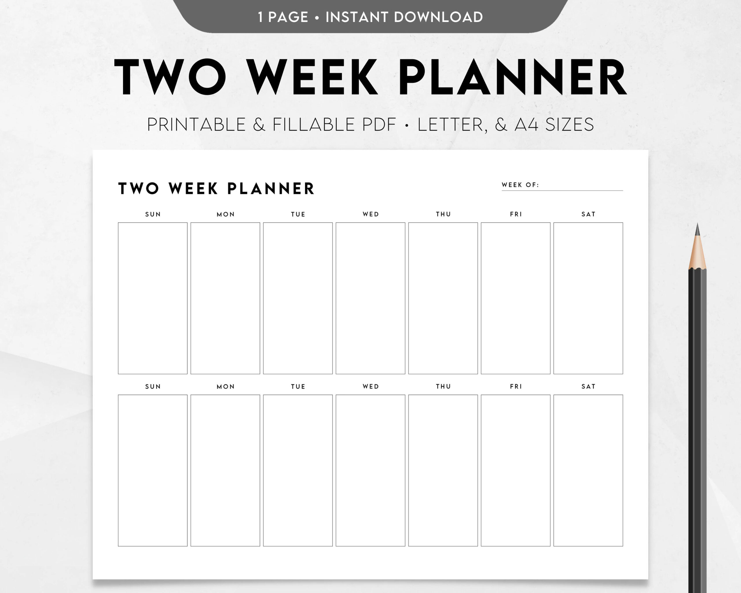 Minimalist Two Week Planner Printable Weekly Schedule Template PDF Etsy