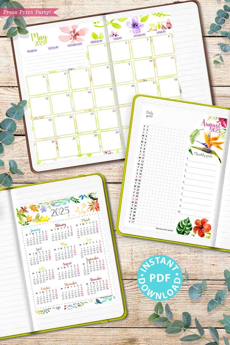 Monday Start 2025 Calendar Printable Set For Bullet Journals Or Binders Watercolor for Bullet Journals Or Binders Monday Start 2025 Calendar Printable Set For Bullet Journals Or Binders Watercolor for Bullet Journals Or Binders
