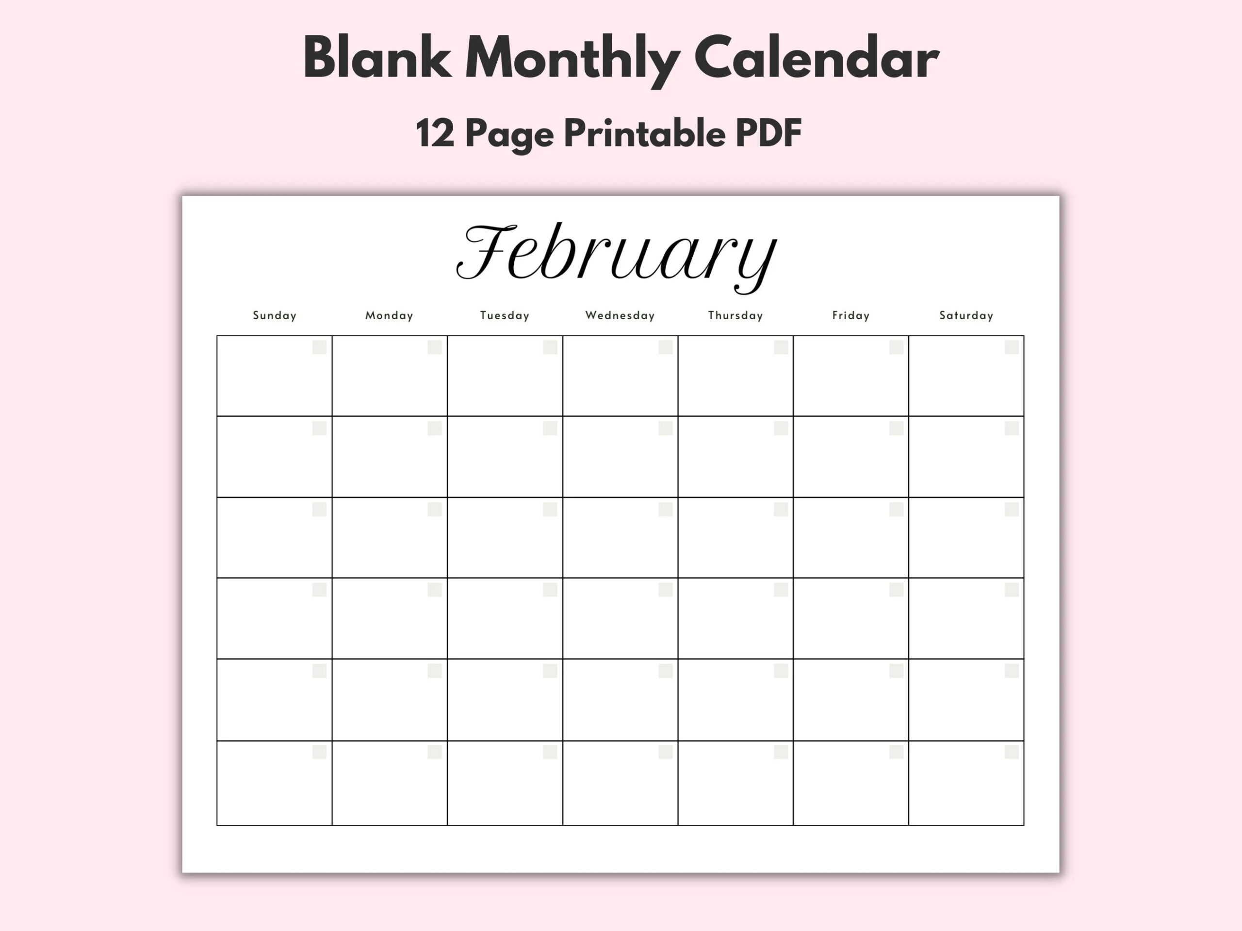 monthly blank calendar printable calendar template horizontal printable calendar pages pdf printable instant download simple calendar etsy monthly blank calendar printable calendar template horizontal printable calendar pages pdf printable instant download simple calendar etsy