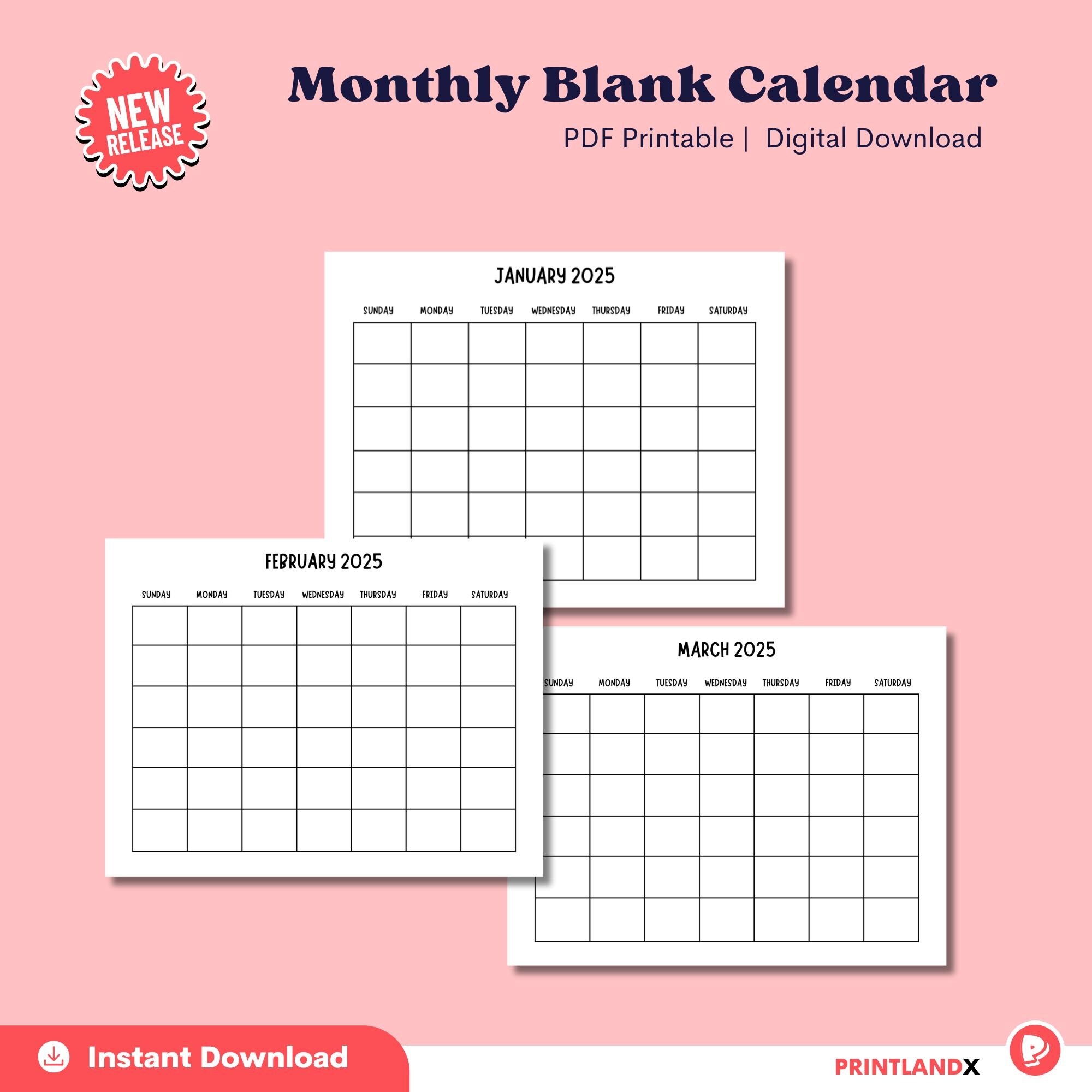 Monthly Blank Calendar Simple Calendar Free Printable Printable Calendar 2025 PDF Printable Minimalist Calendar Calendar Template 2025 Etsy
