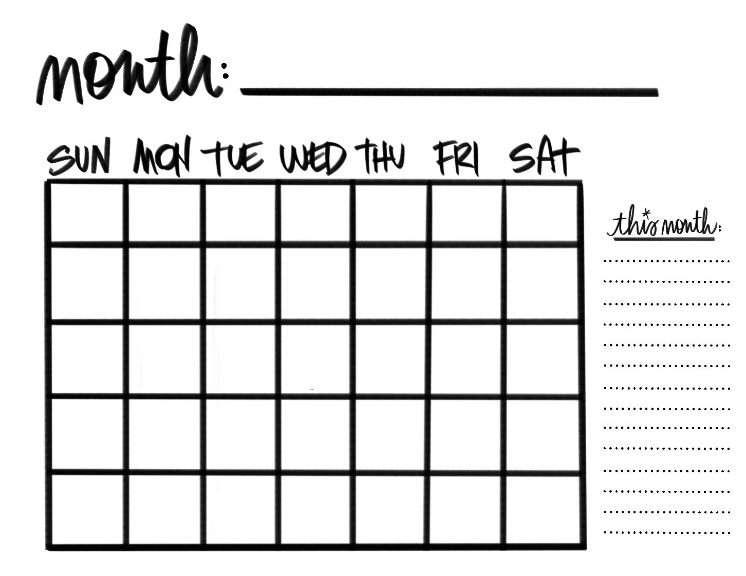 Monthly Calendar Printable PDF Digital Download Etsy Sweden