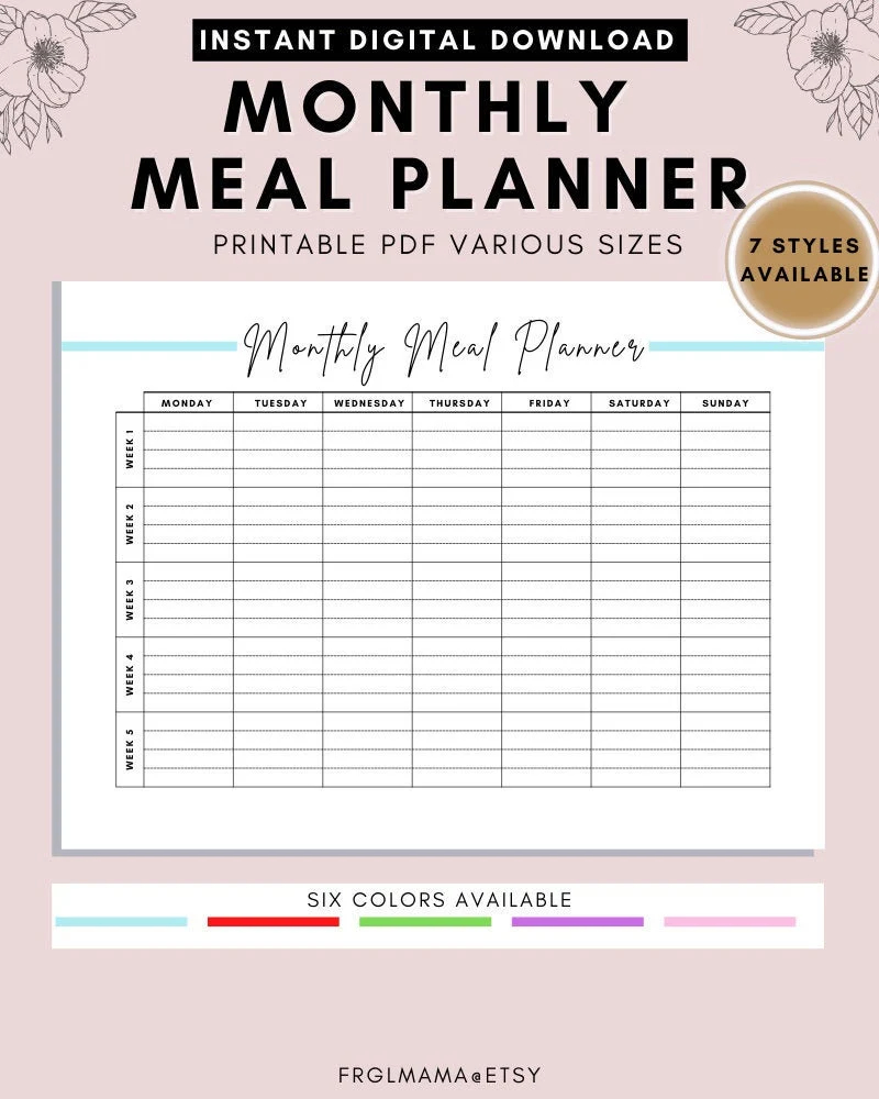 Monthly Food Calendar Printable Monthly Food Calendar Printable