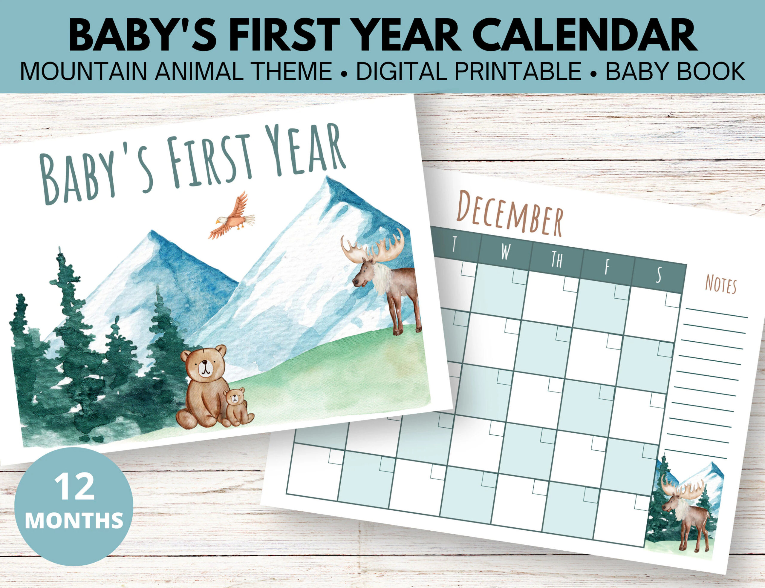 Mountain Animal Baby s First Year Calendar Printable Etsy