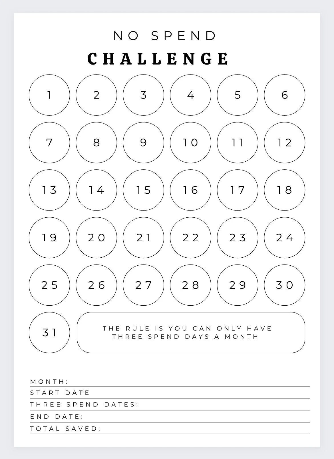 No Spend Month Challenge spending No Spend Tracker Savings Challenge Finance Planner No Spend Month Personal Finance Monthly No Spend Etsy