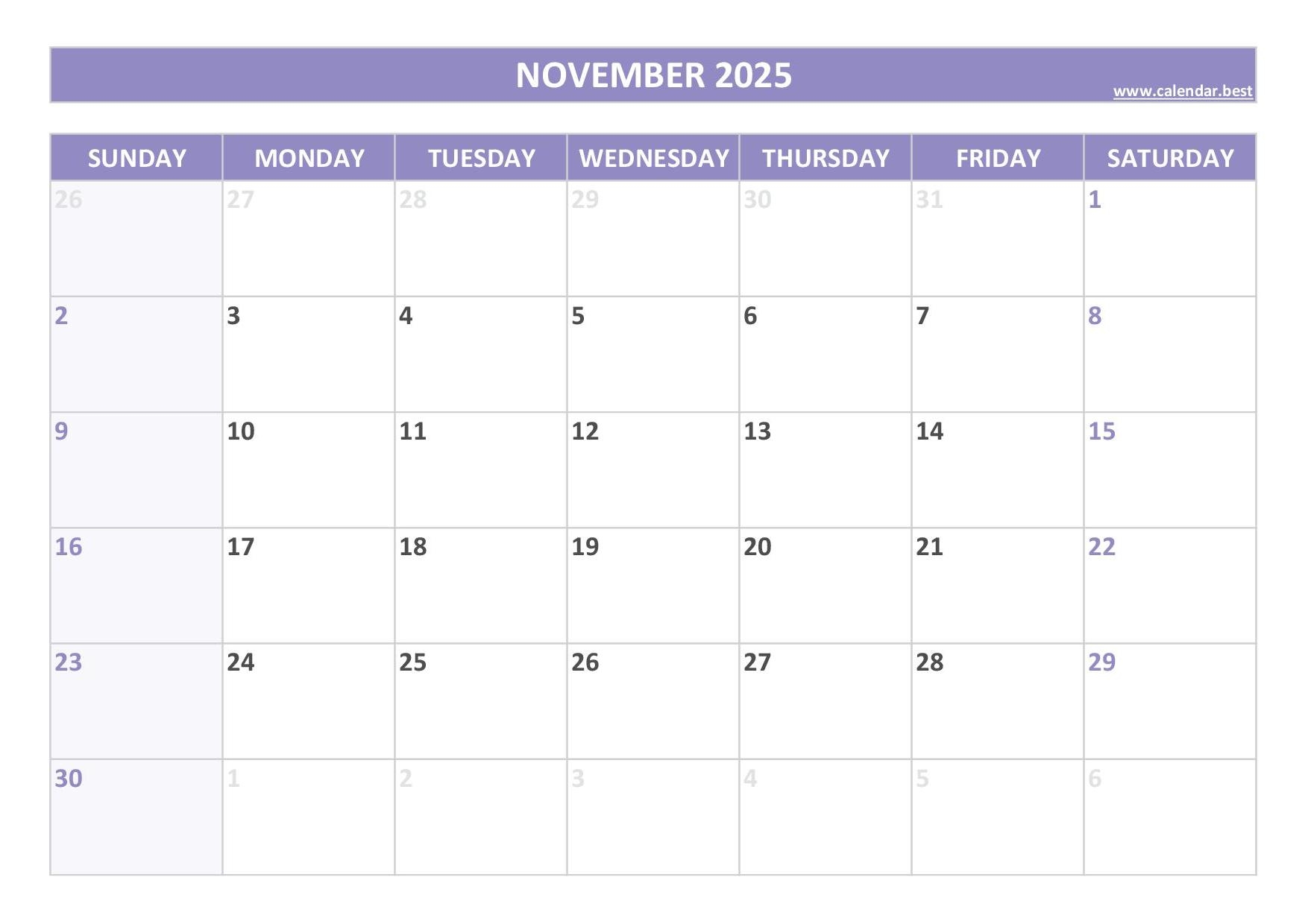 November 2025 Calendar Calendar best November 2025 Calendar Calendar best