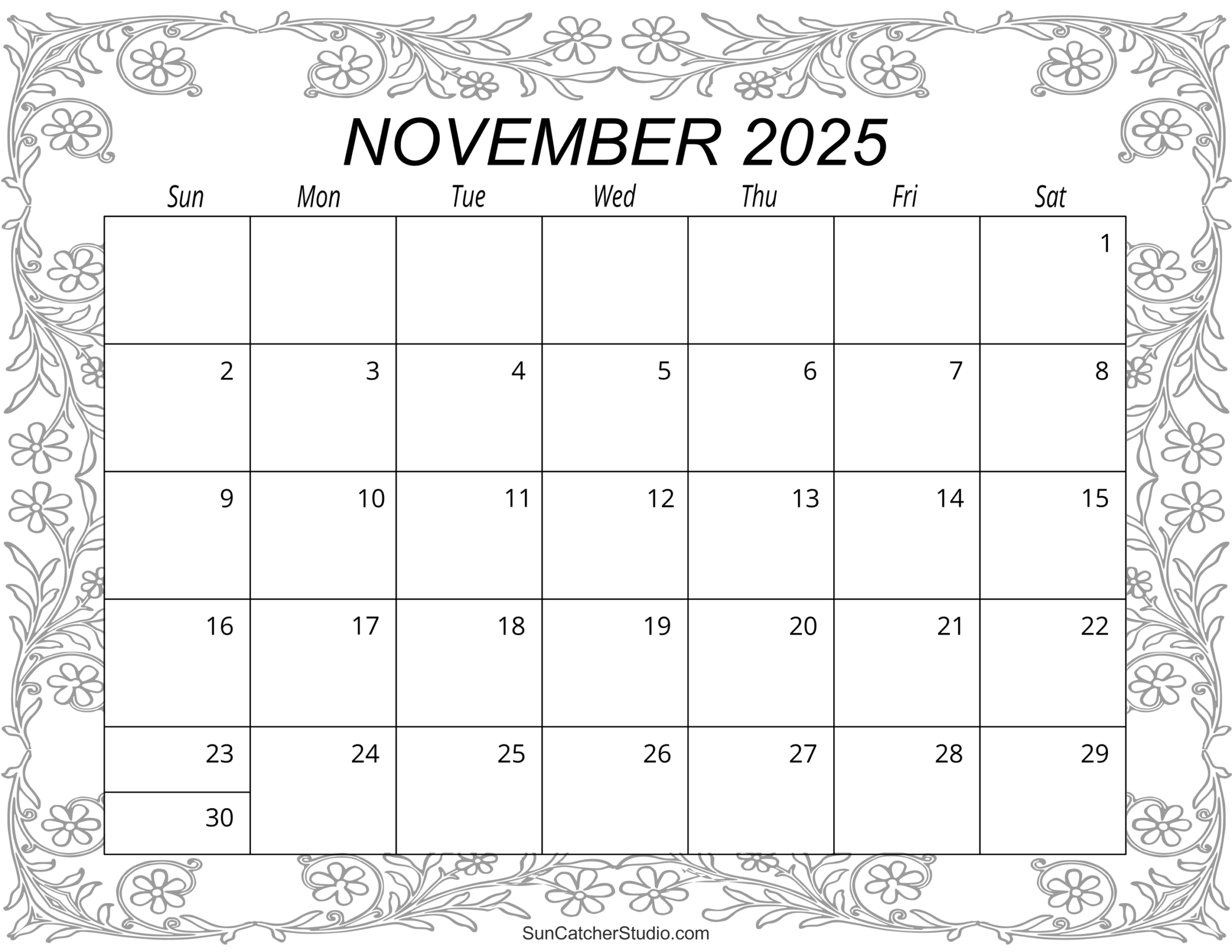 November 2025 Calendar Free Printable Free Printables Monograms Design Tools Patterns DIY Projects