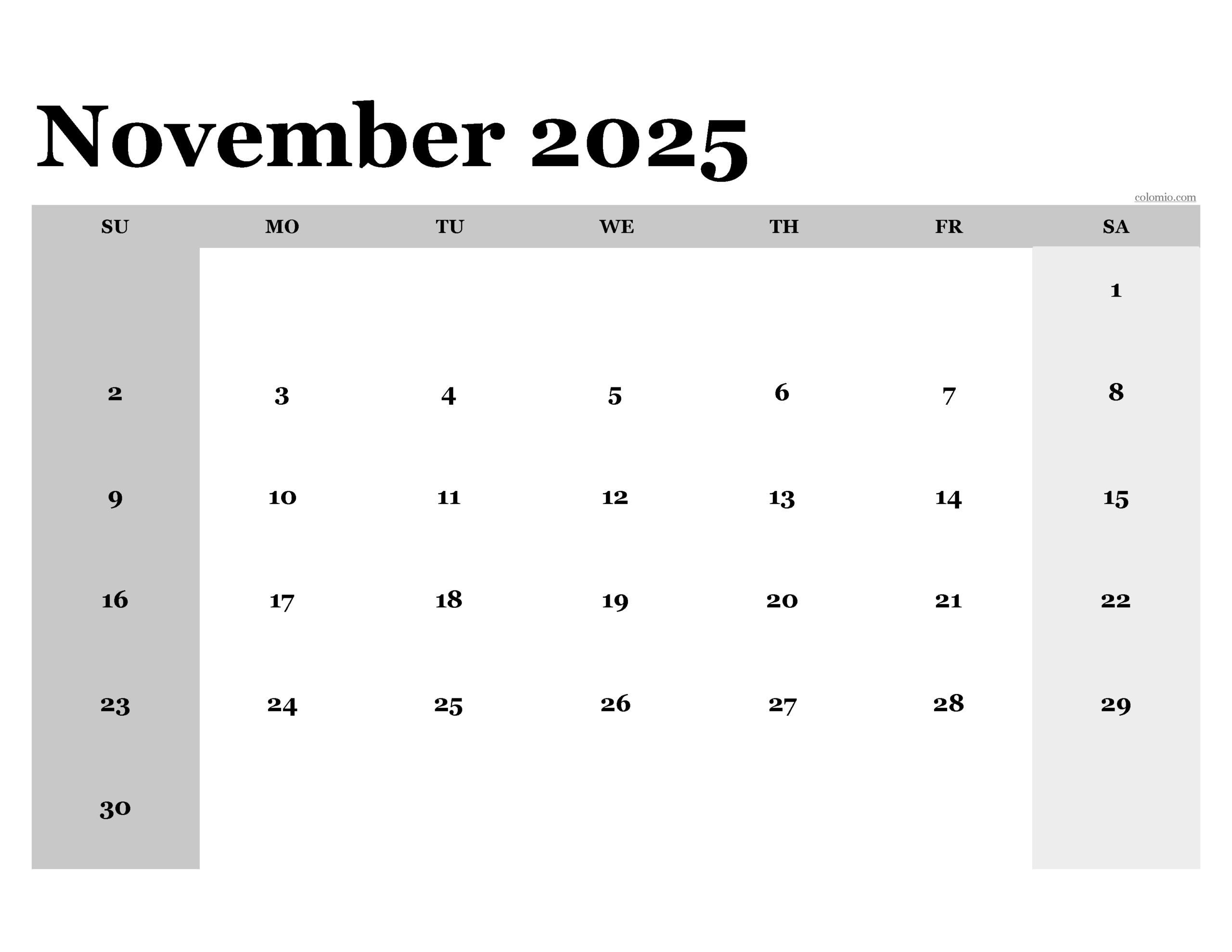 Free Printable Monthly Calendar November 2025 Free Printable Monthly Calendar November 2025