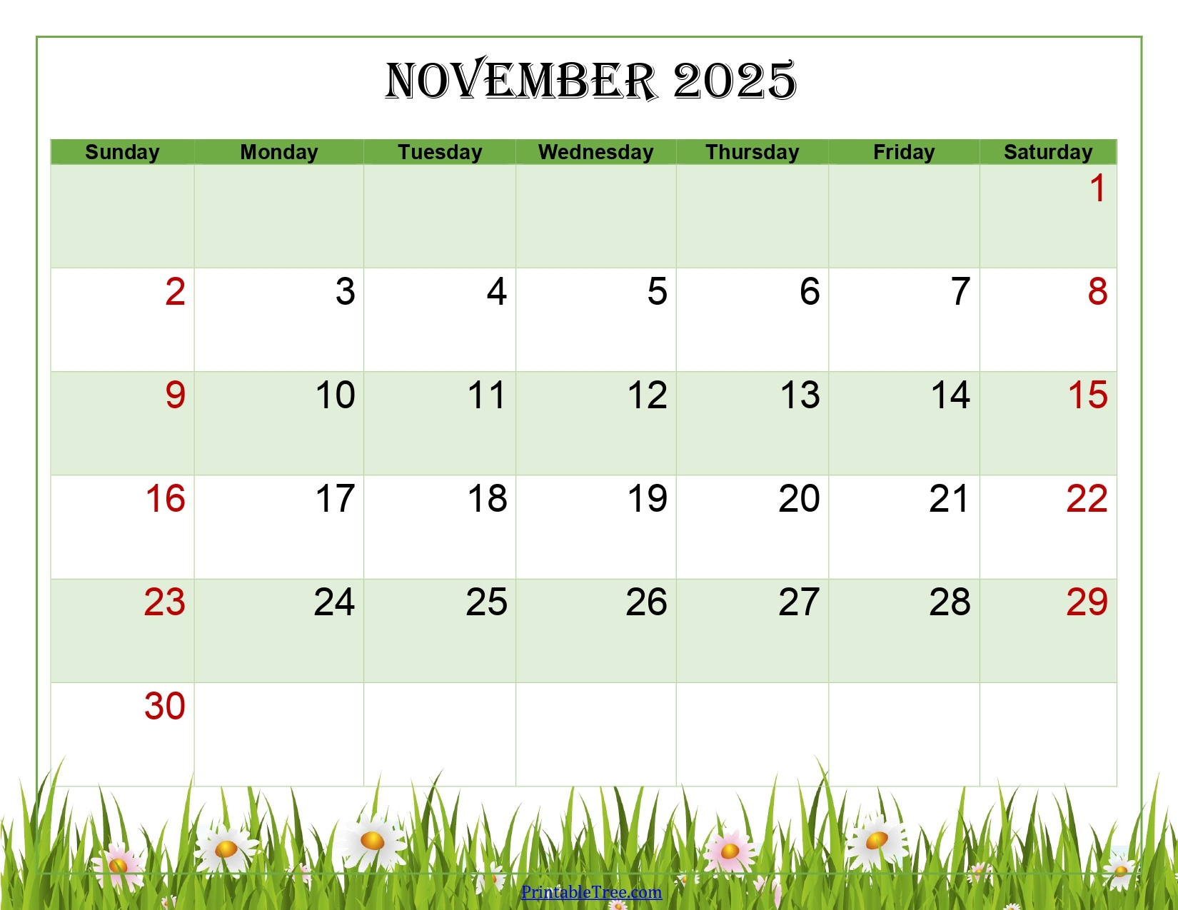 Printable November 2025 Calendar For Kids