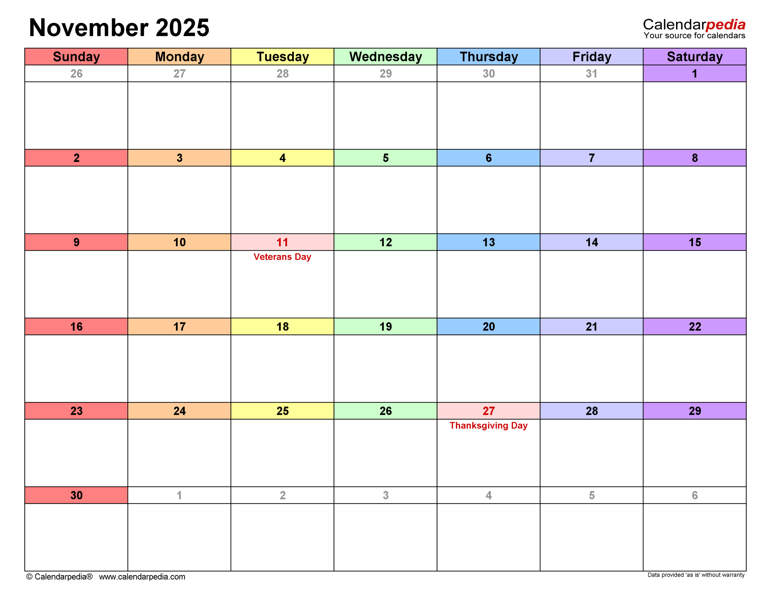 November 2025 Calendar Templates For PDF Excel And Word November 2025 Calendar Templates For PDF Excel And Word
